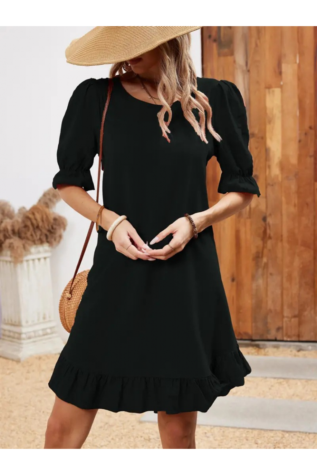 Kadın Kısa Kollu Kol Ve Eteği Volanlı Bisiklet Yaka Aerobin Elbise