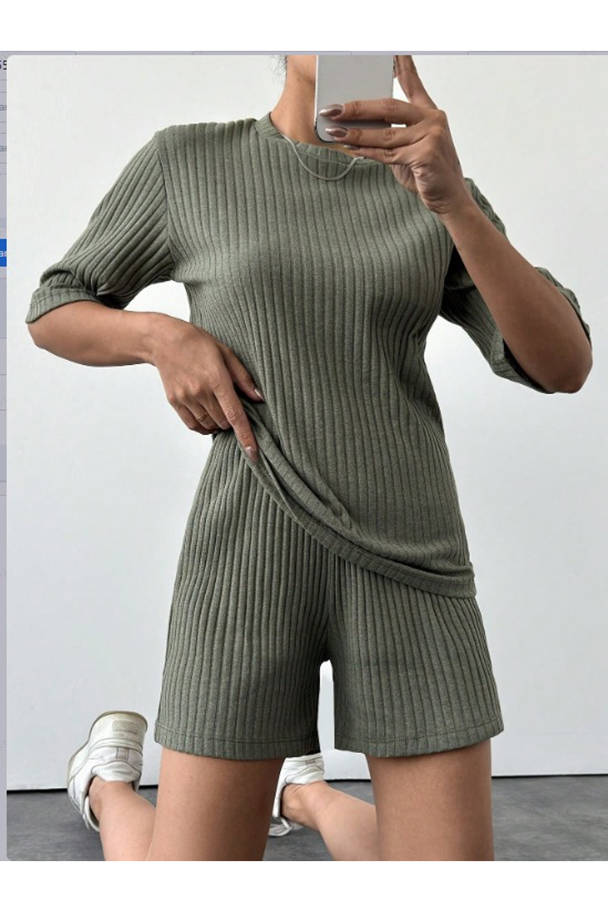 Kadın Kısa Kollu Bisiklet Yaka Kaşkorse Bluz şort Ikili Takım
