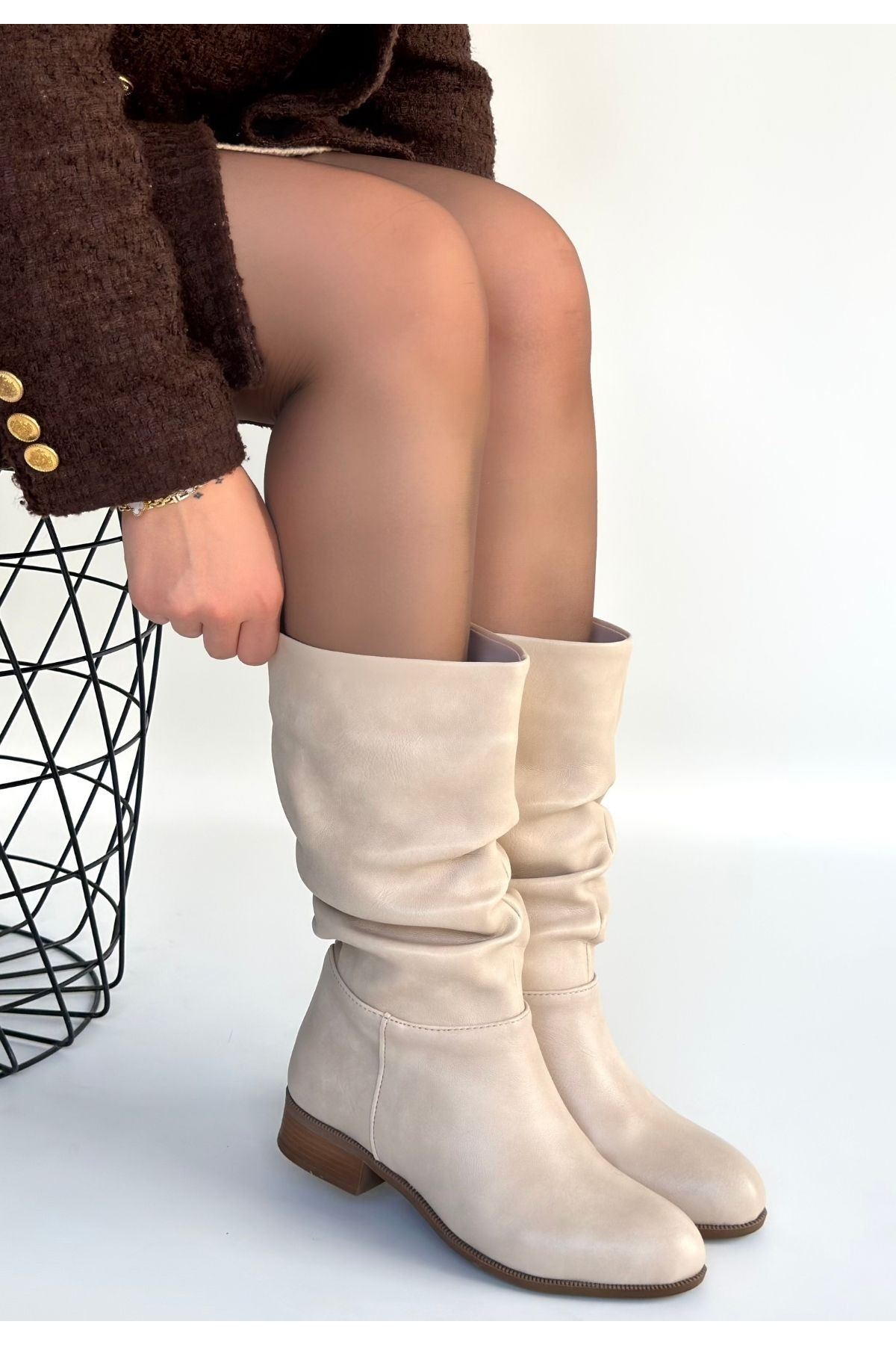 Plod Bej Cilt Körüklü Çizme