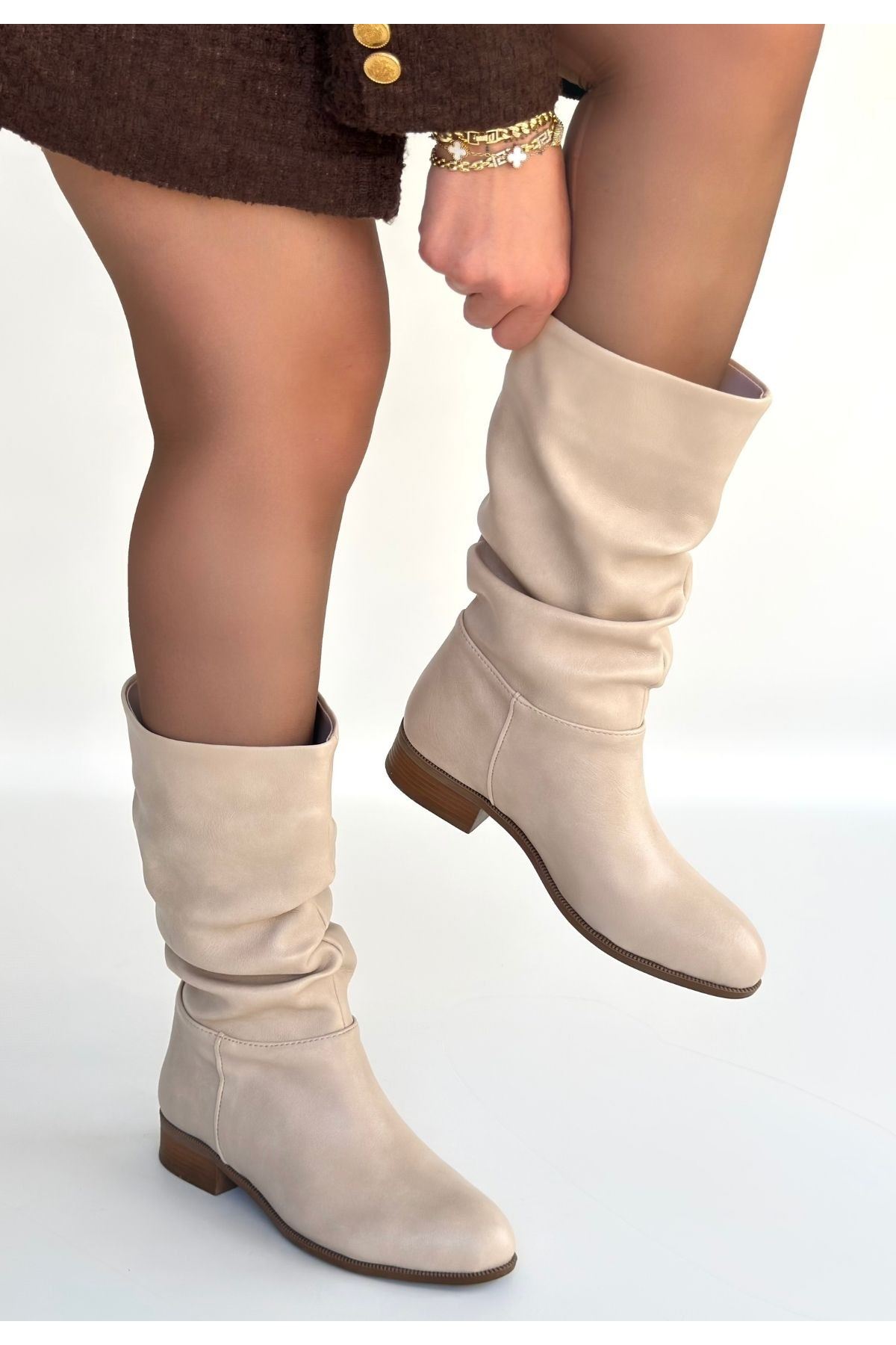 Plod Bej Cilt Körüklü Çizme