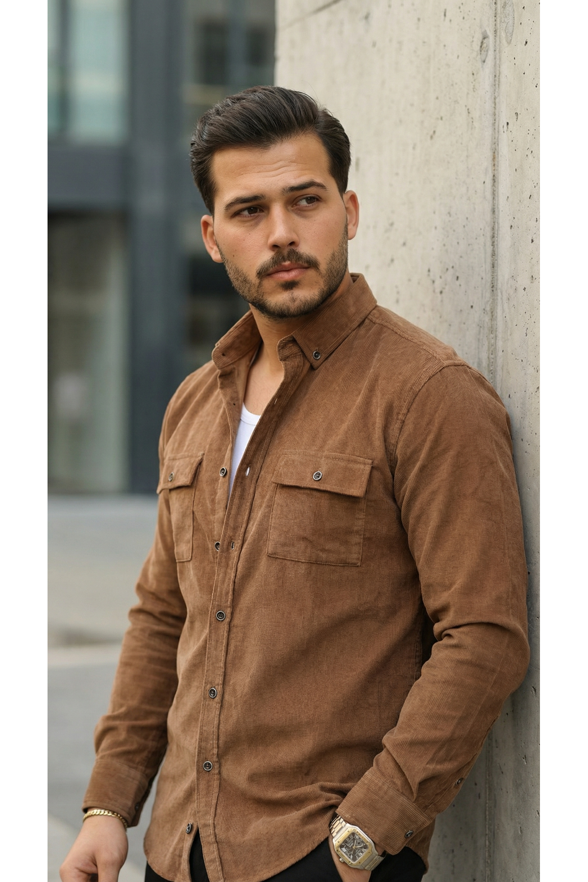 Erkek Kadife Desen Pamuklu Gömlek