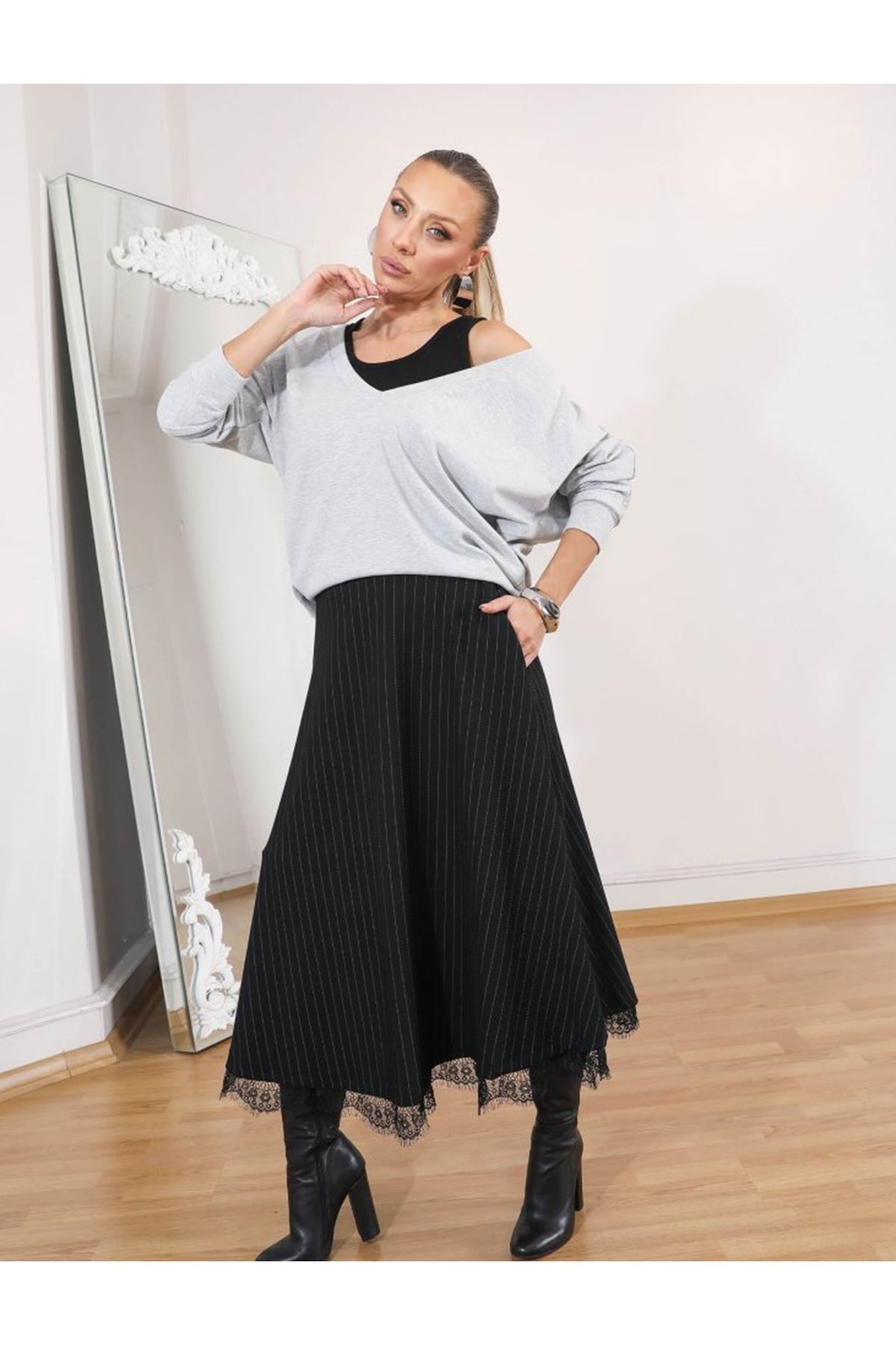 Kadın Atlet Bluz Ve Etek üçlü Takım