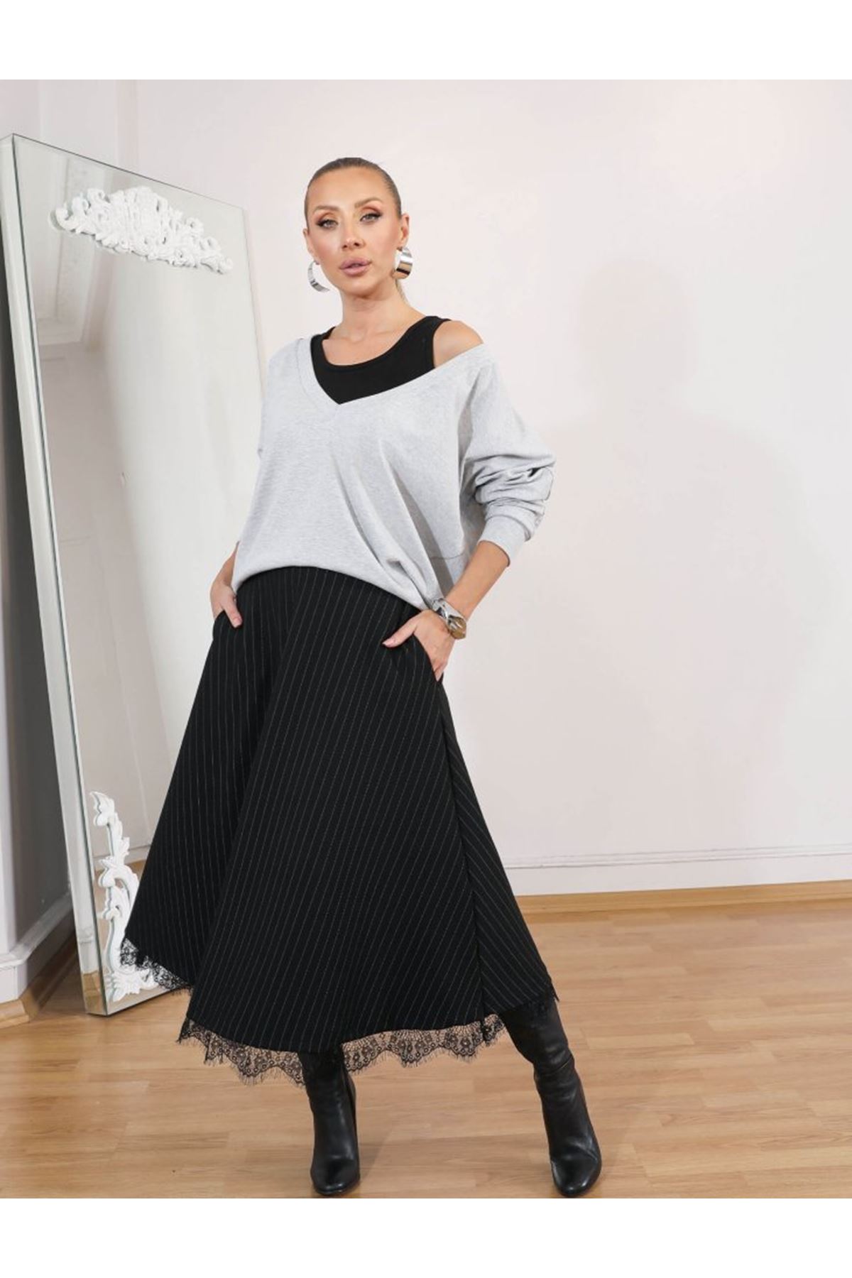 Kadın Atlet Bluz Ve Etek üçlü Takım