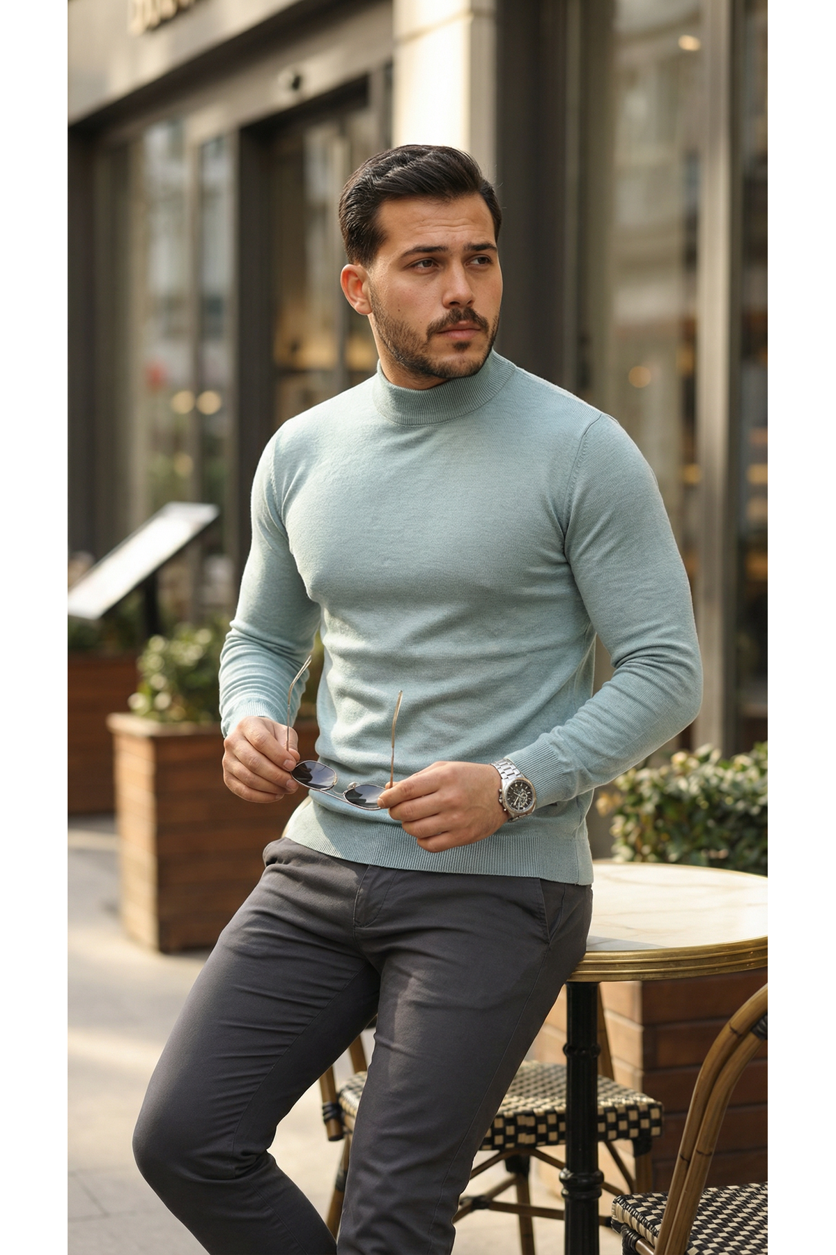 Erkek Yarım Balıkçı Yaka Pamuklu Triko