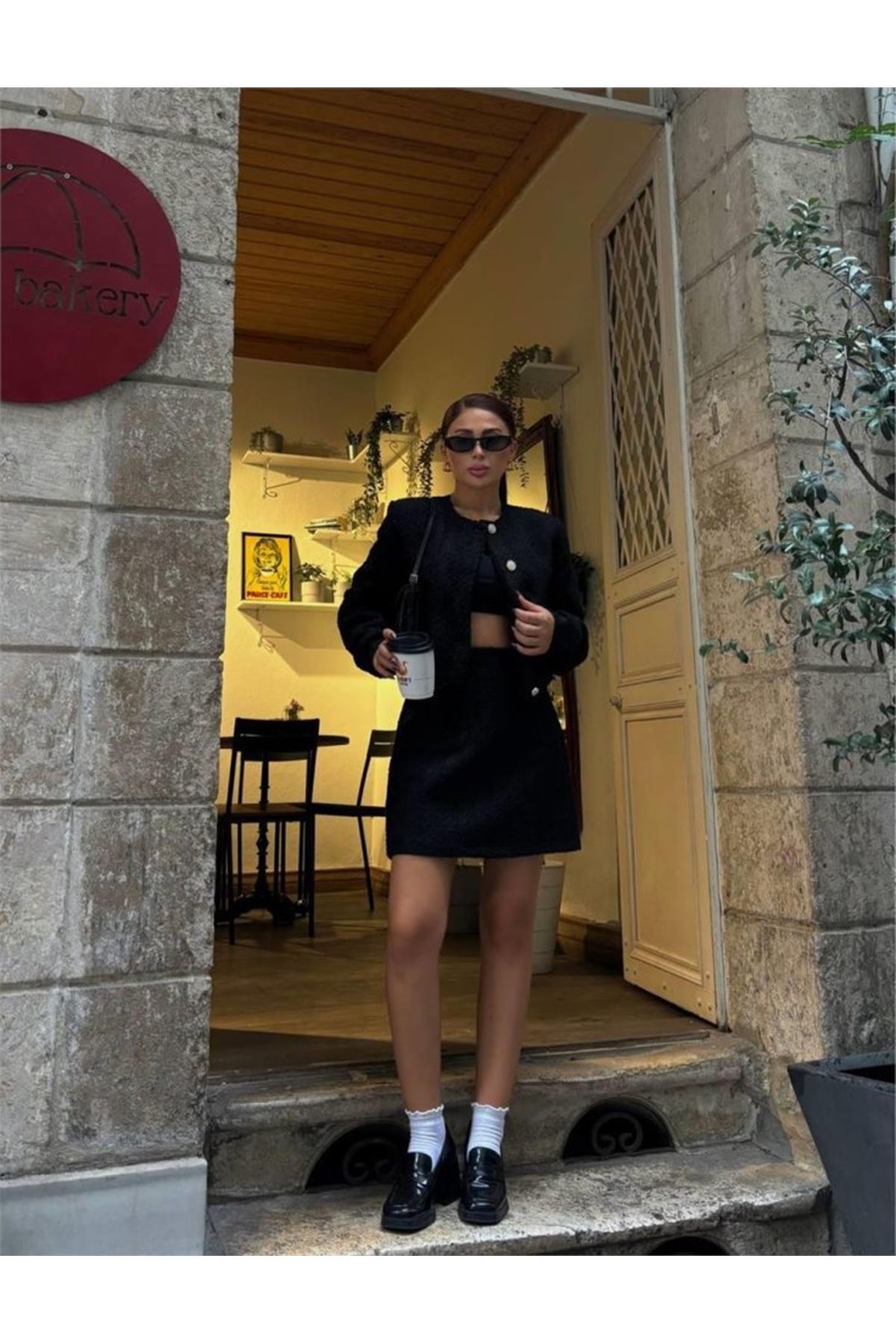 CHANEL CROP CEKET-KISA ETEK TAKIM - Siyah