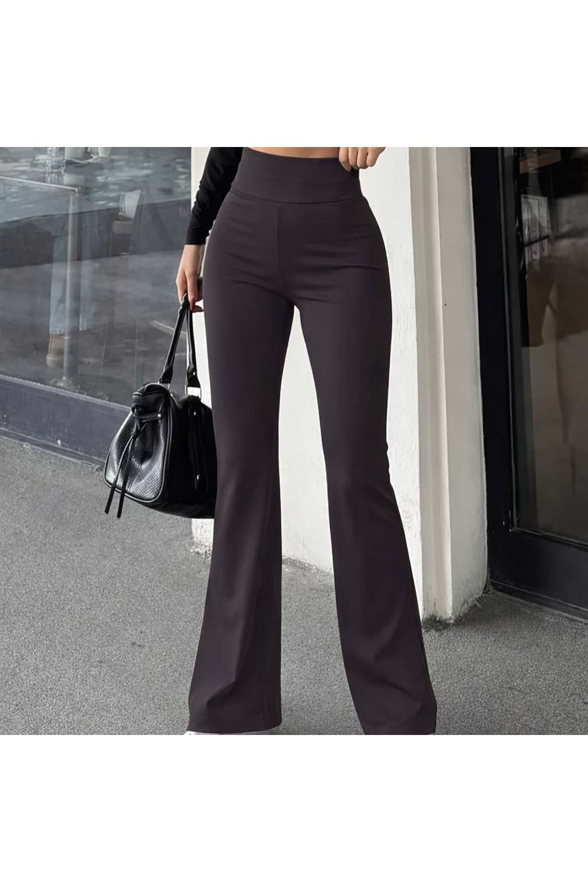 Kadın Geniş Korsaj Bel Detaylı Paçaya Doğru Geniş Yüksek Bel Dalgıç Pantolon