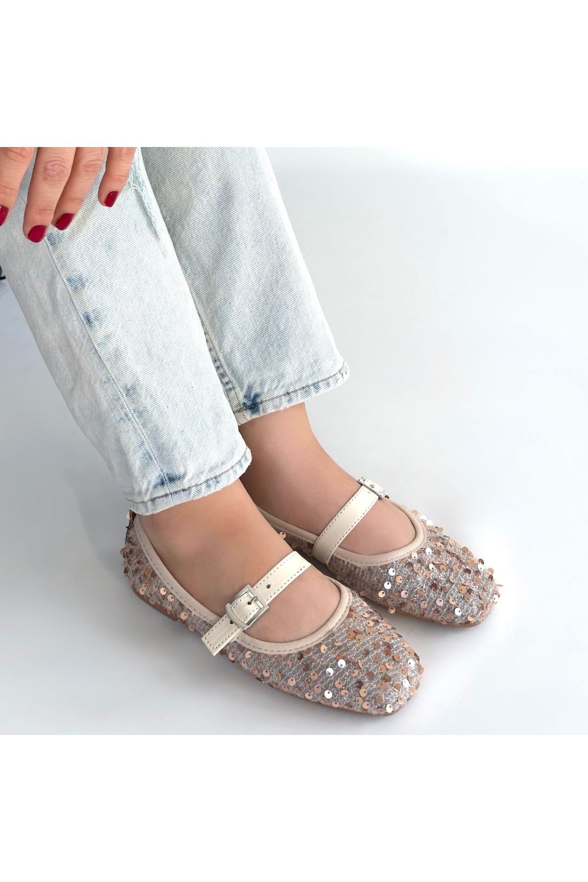 Moden Bej Süet Babae Ayakkabı