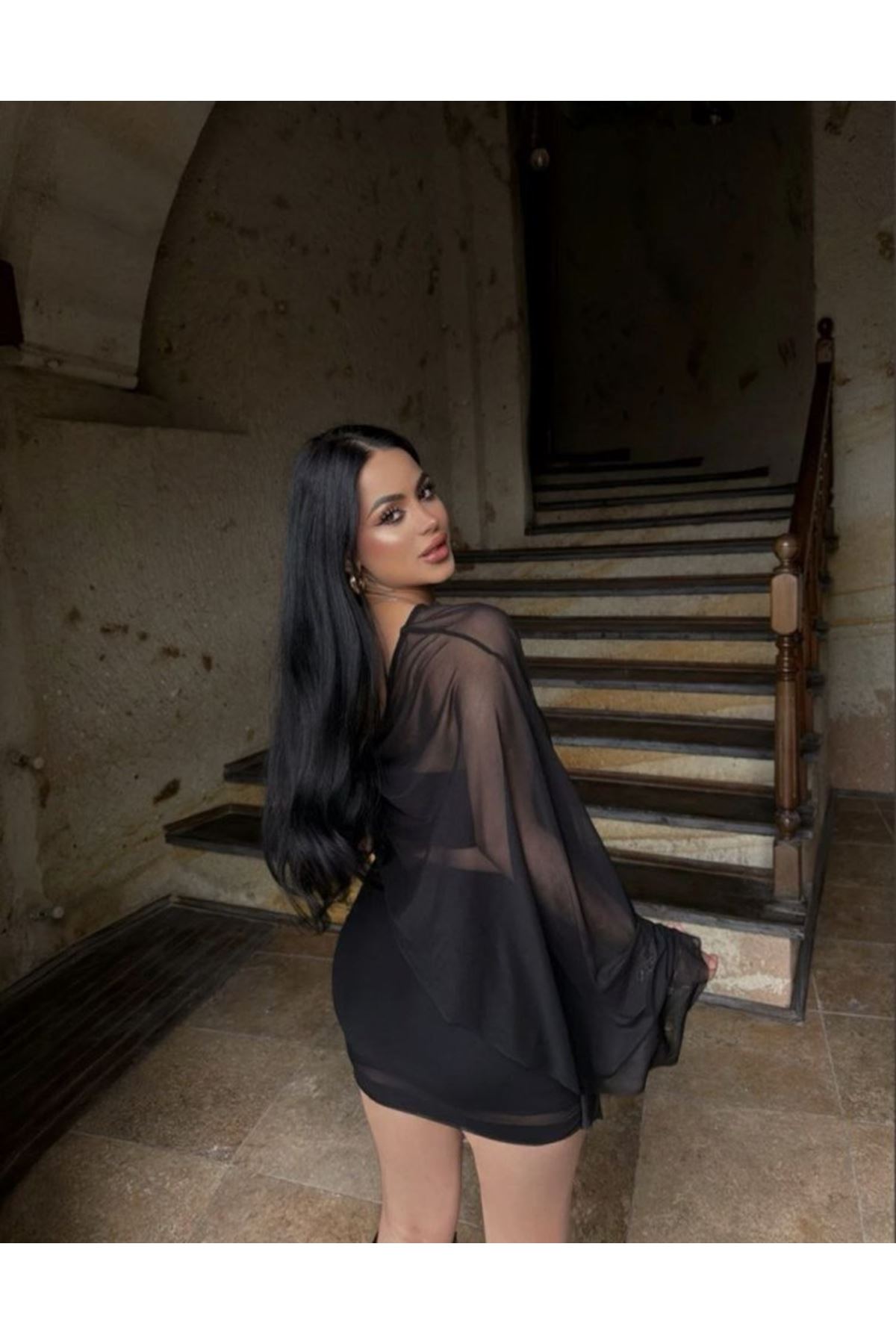 Kadın Türk Transparan Detay Büstiyer Ve Etek Takım