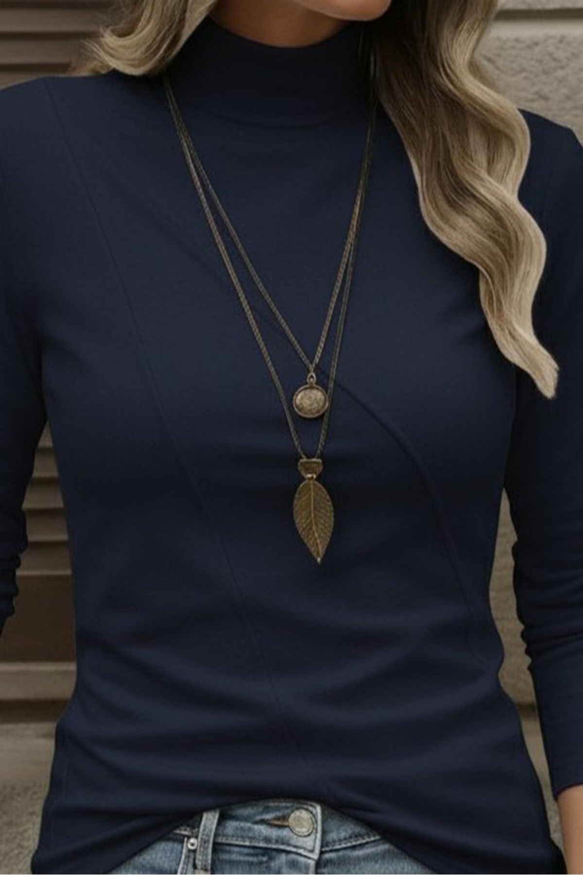 Kadın Uzun Kollu Balıkçı Yaka önden şerit Detay Dalgıç Bluz