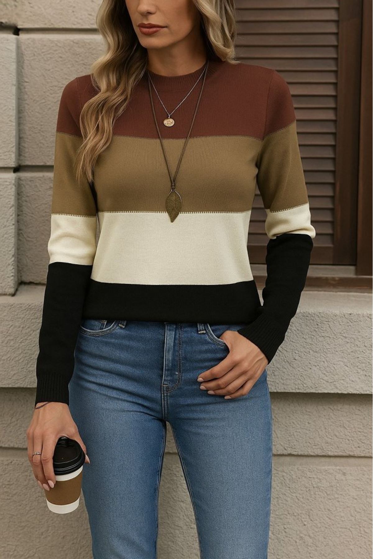 Kadın Uzun Kollu Yarı Balıkçı Yaka Triko Kazak