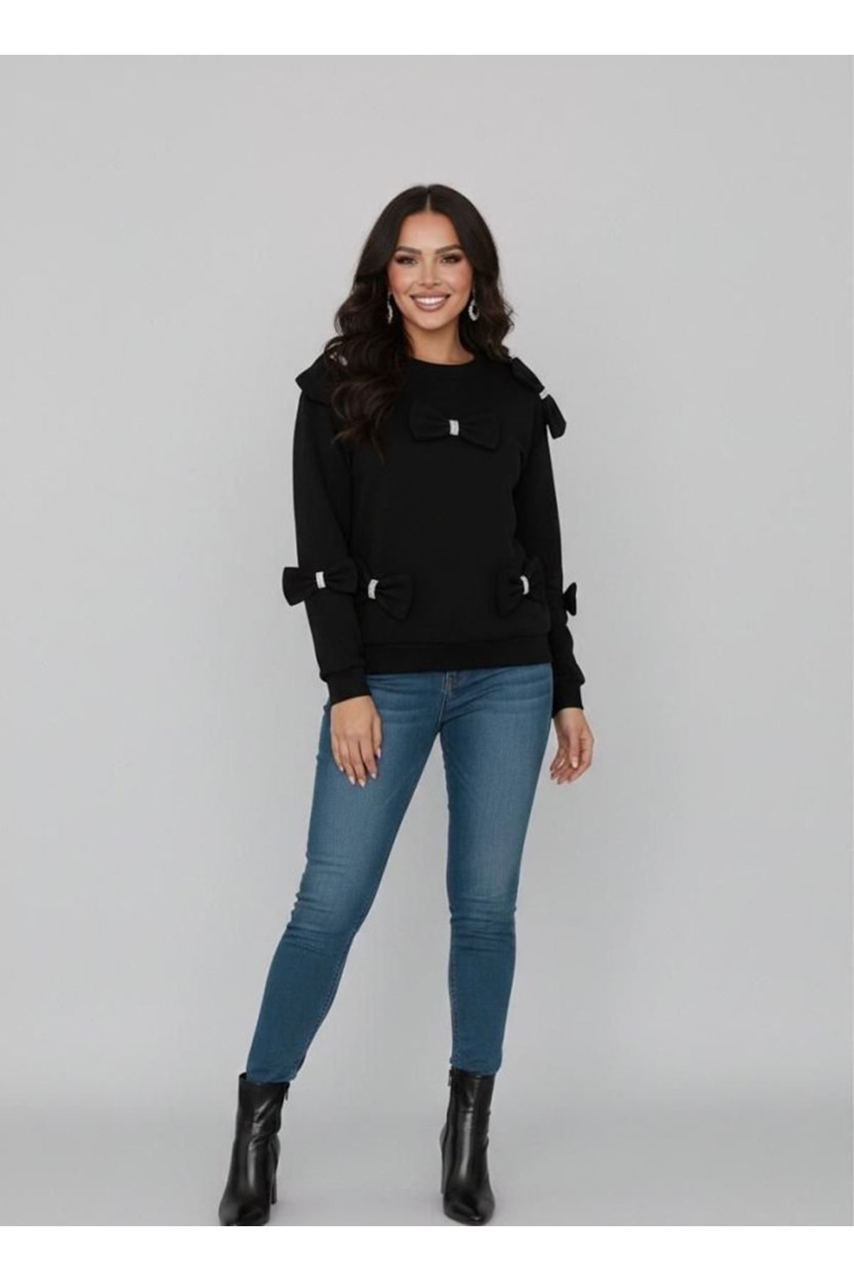 Kadın Bisiklet Yaka Fiyonk Detay BluZ