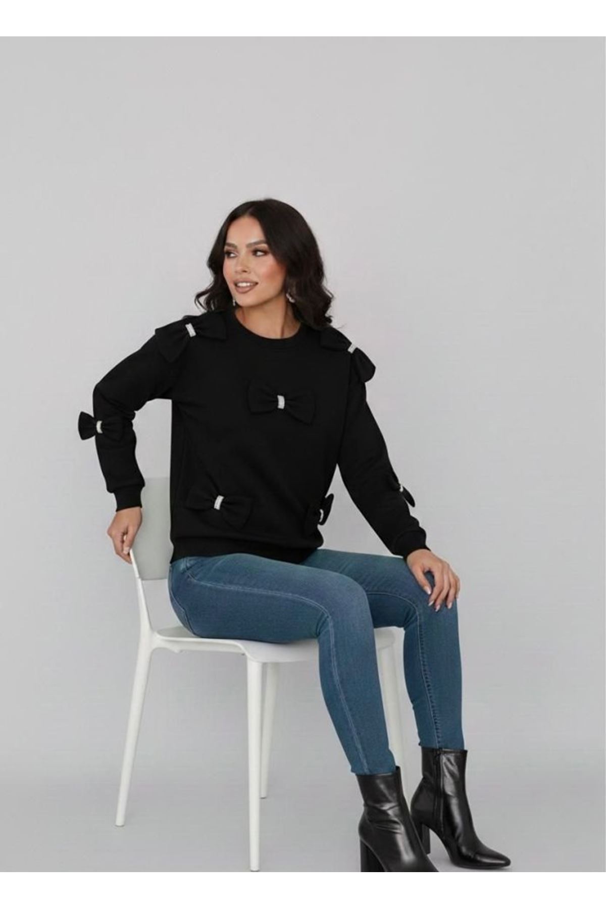 Kadın Bisiklet Yaka Fiyonk Detay BluZ