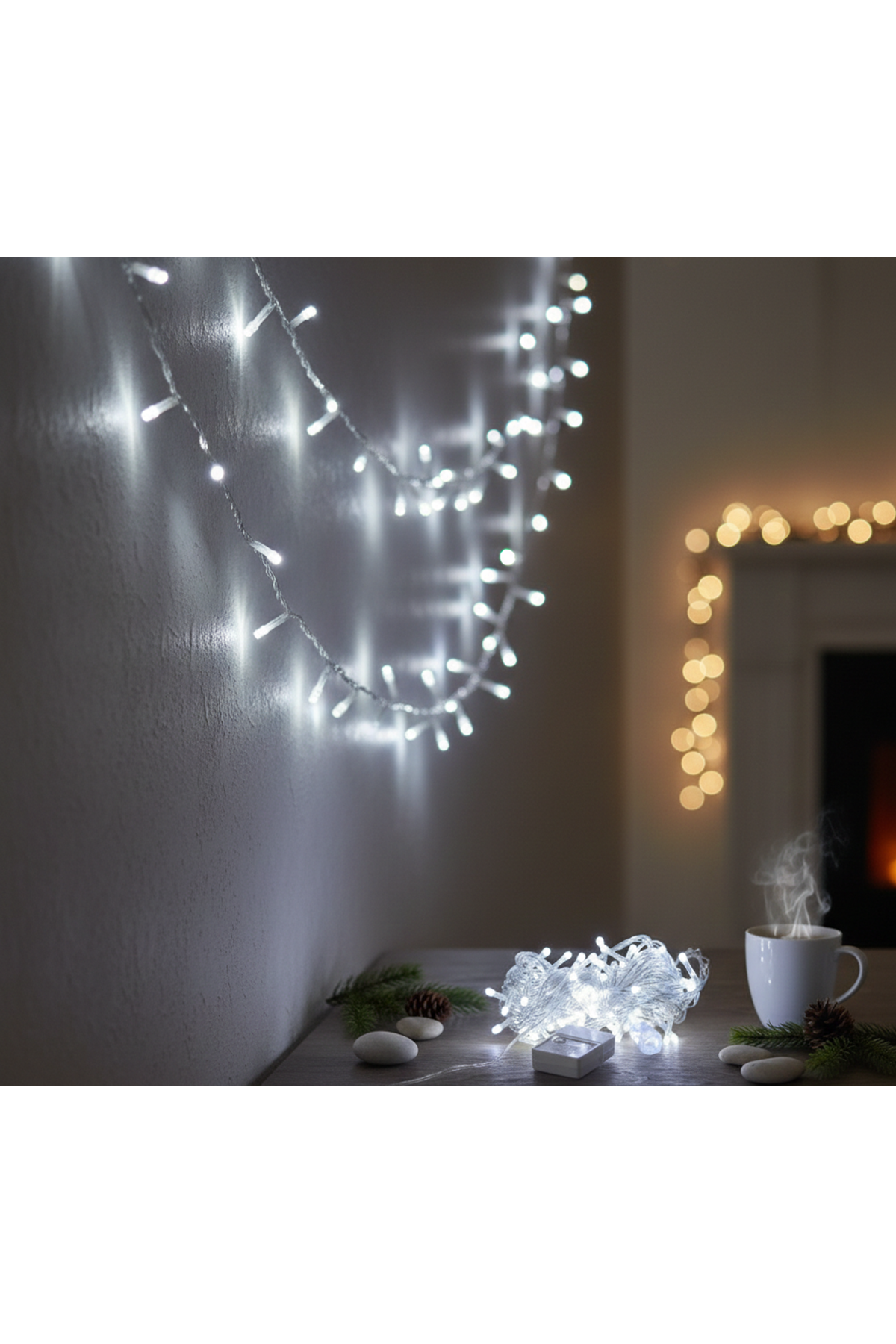 Damla Uçlu Beyaz Işık Şeffaf Kablo  10m 100 Led