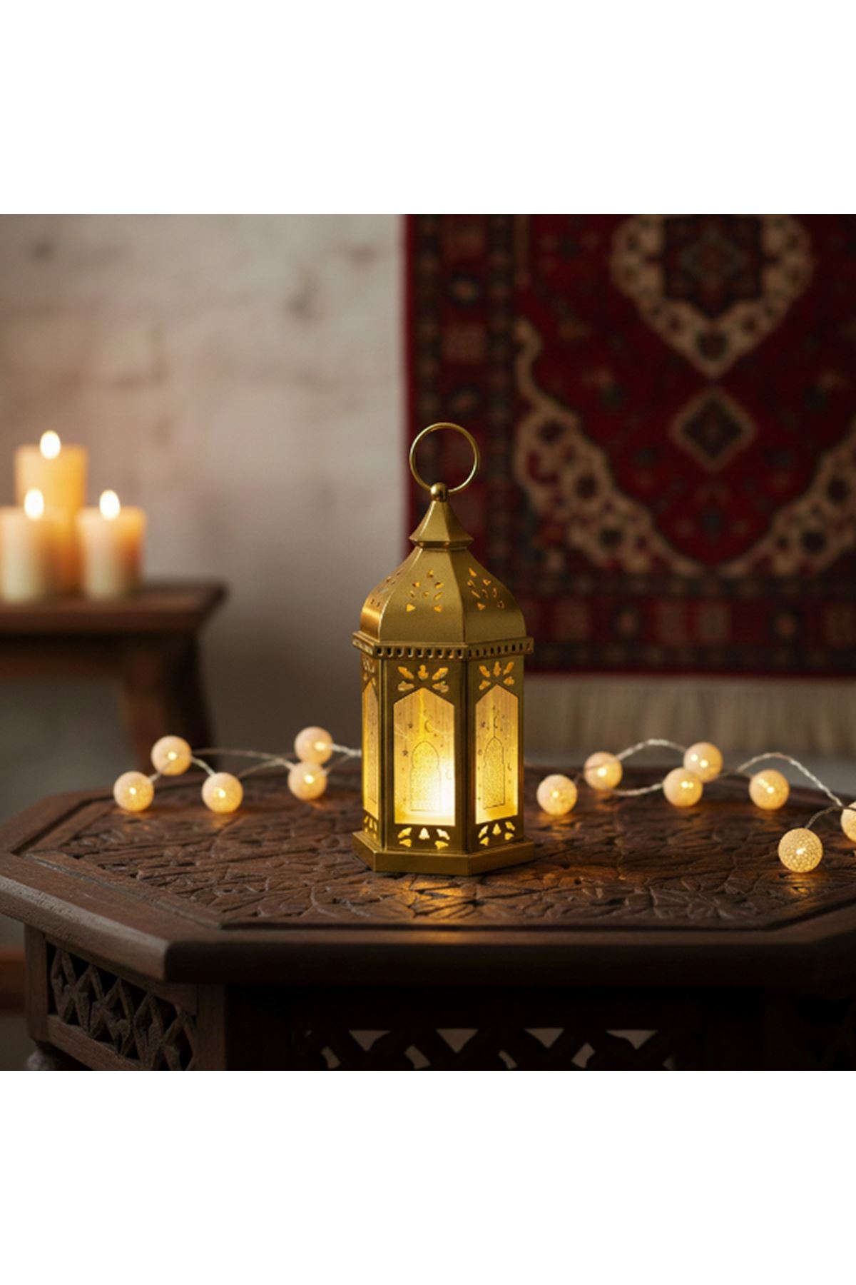 Ramazan Temalı Büyük Boy Altıgen Kubbe LED Lamba