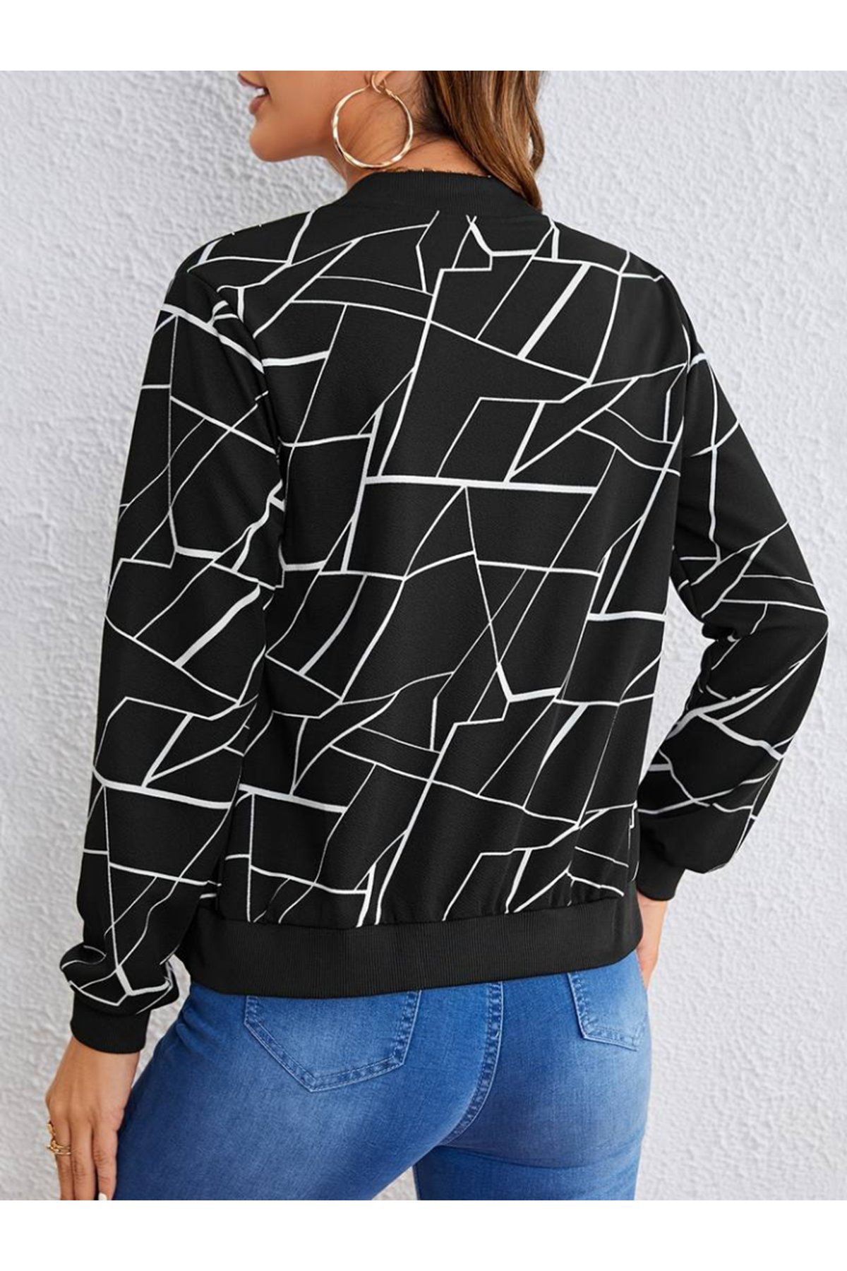 Kadın Uzun Kollu Baskılı Dalgıç Ceket