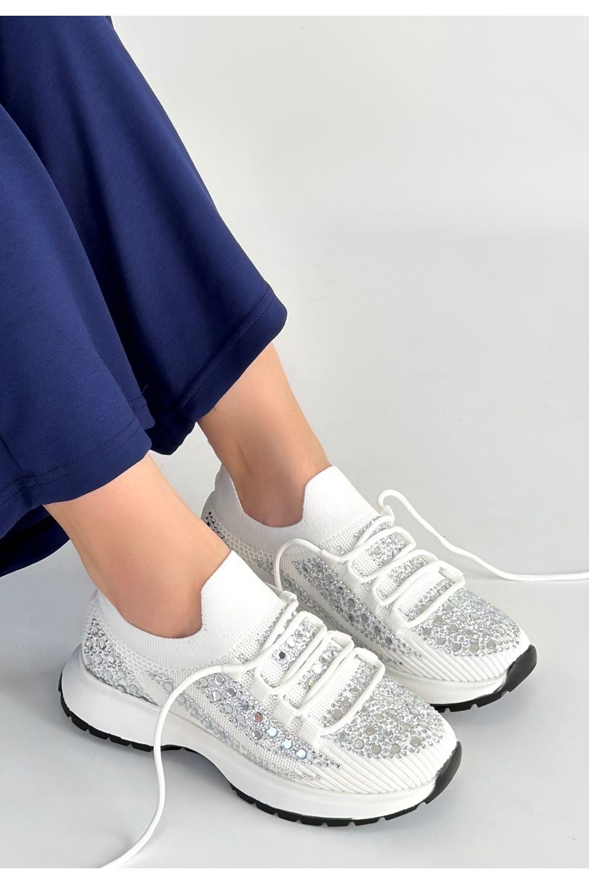 Ceas Beyaz Triko Bağcıklı Spor Ayakkabı