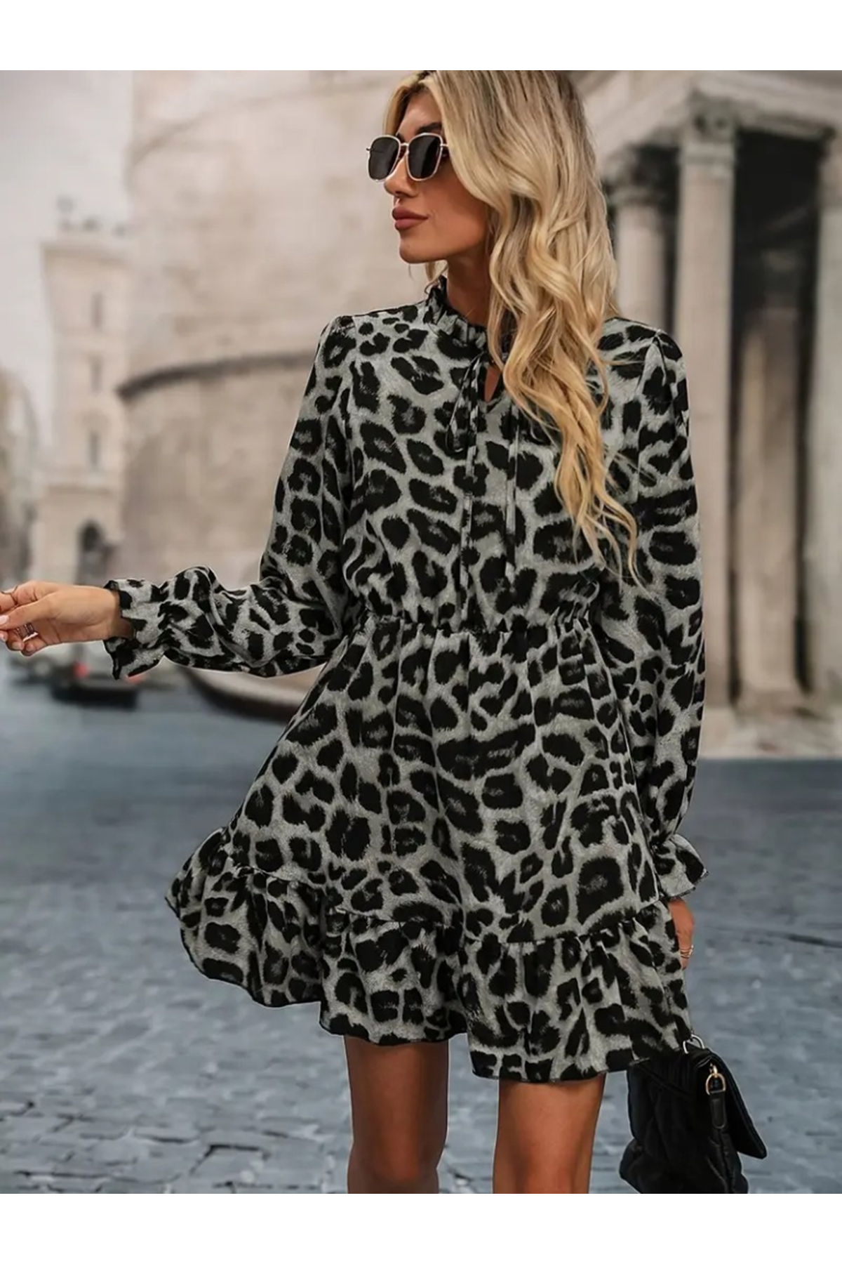 Kadın Uzun Kollu Yakadan Bağlamalı Beli Lastikli şardonlu Dalgıç Elbise