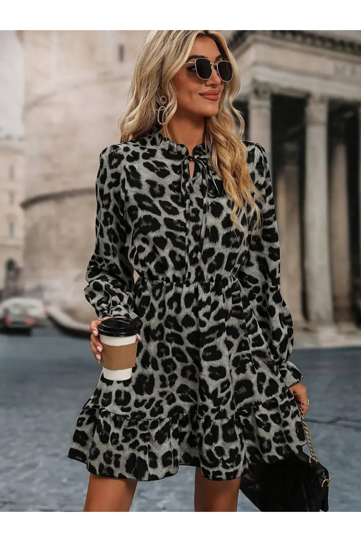 Kadın Uzun Kollu Yakadan Bağlamalı Beli Lastikli şardonlu Dalgıç Elbise