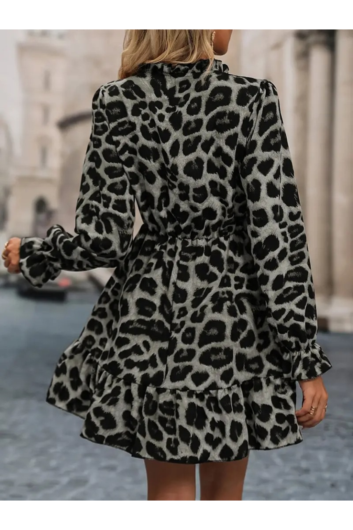 Kadın Uzun Kollu Yakadan Bağlamalı Beli Lastikli şardonlu Dalgıç Elbise