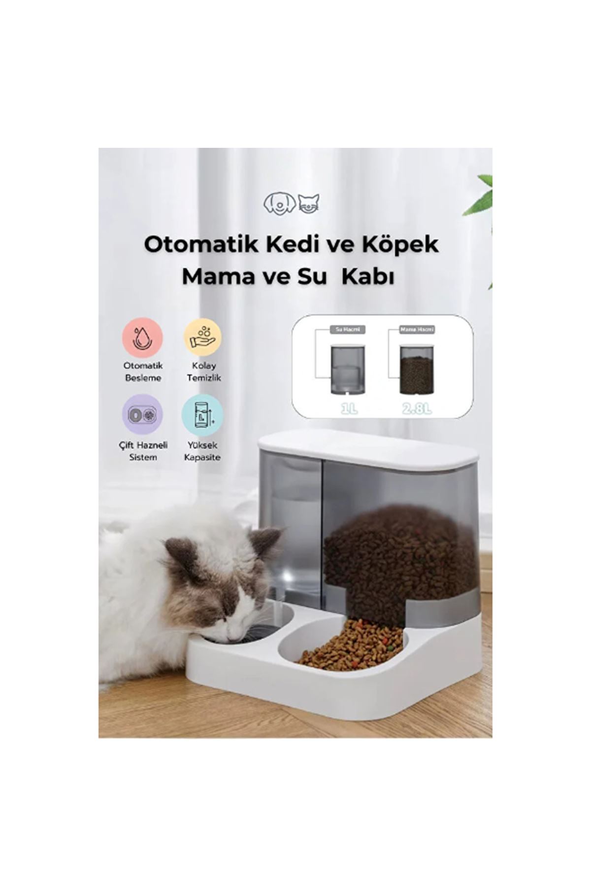 2'si 1 Arada Otomatik Kedi Mama ve Su Kabı