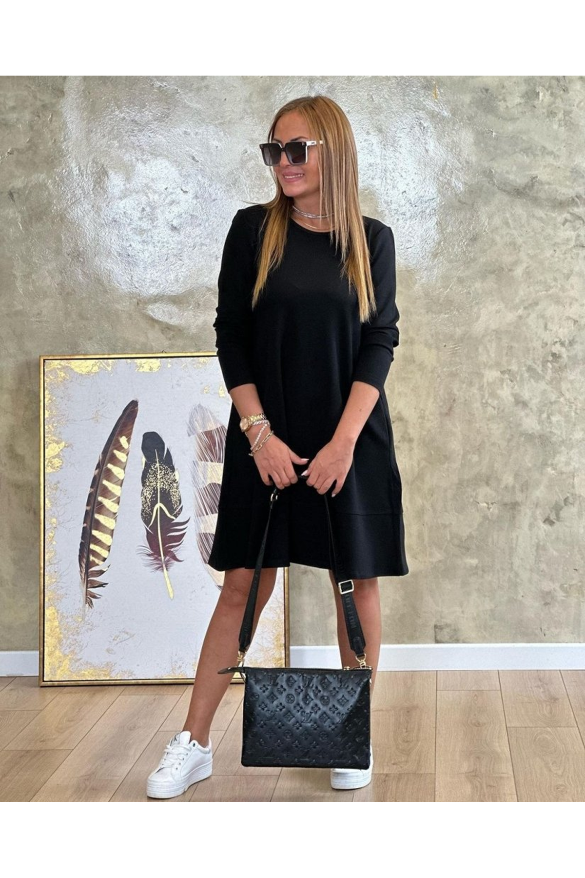 Kadın Uzun Kollu Bisiklet Yaka Cep Detay Etek Ucu Volanlı Iki Iplik Elbise