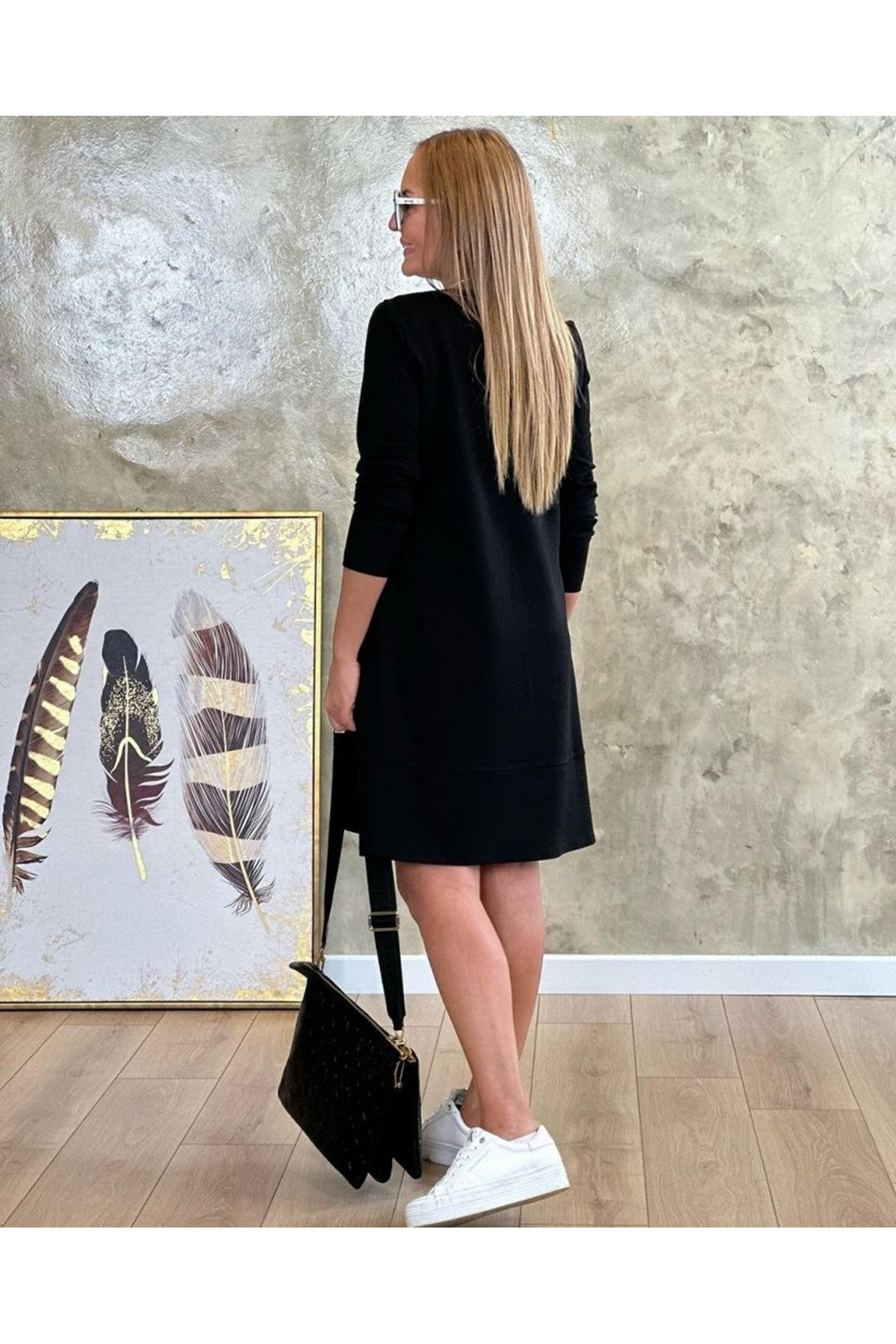 Kadın Uzun Kollu Bisiklet Yaka Cep Detay Etek Ucu Volanlı Iki Iplik Elbise