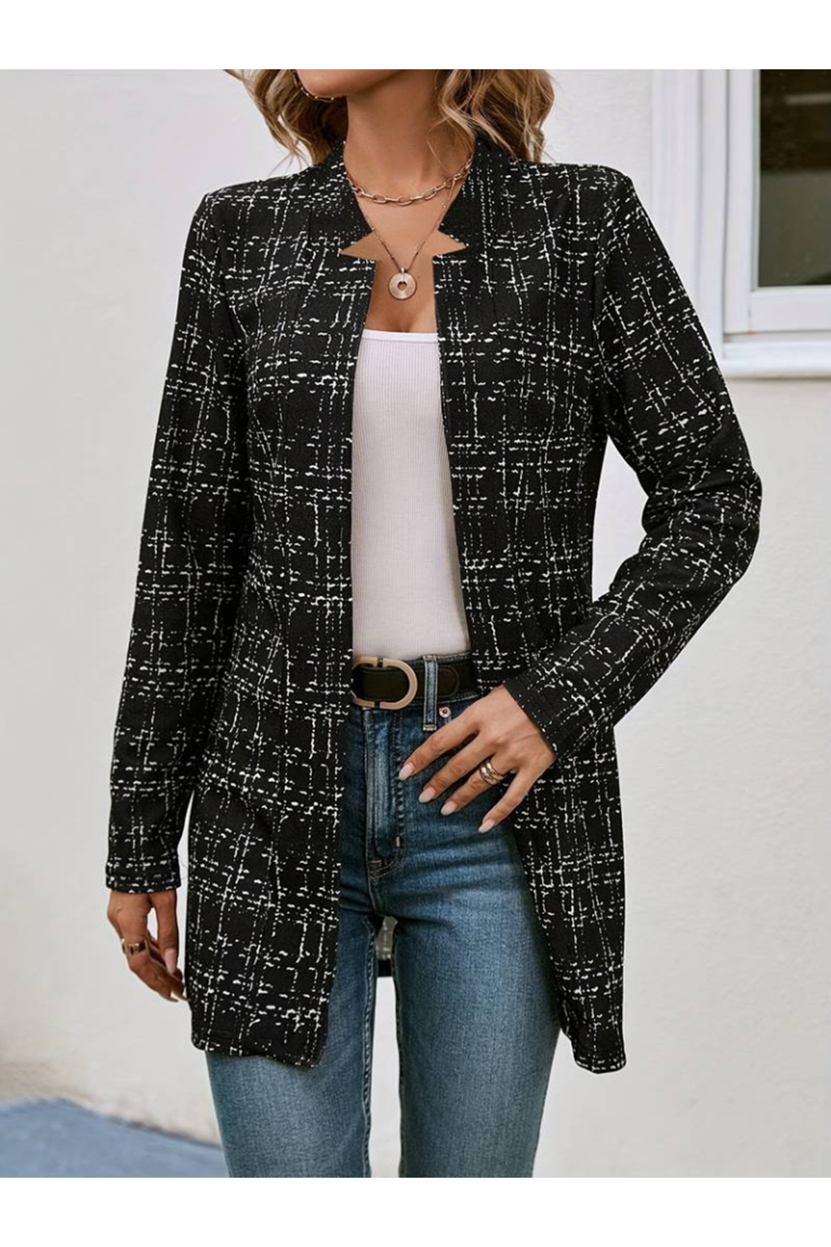 Kadın Uzun Kollu Kırlangıç Yaka önü Açık şanel Ceket