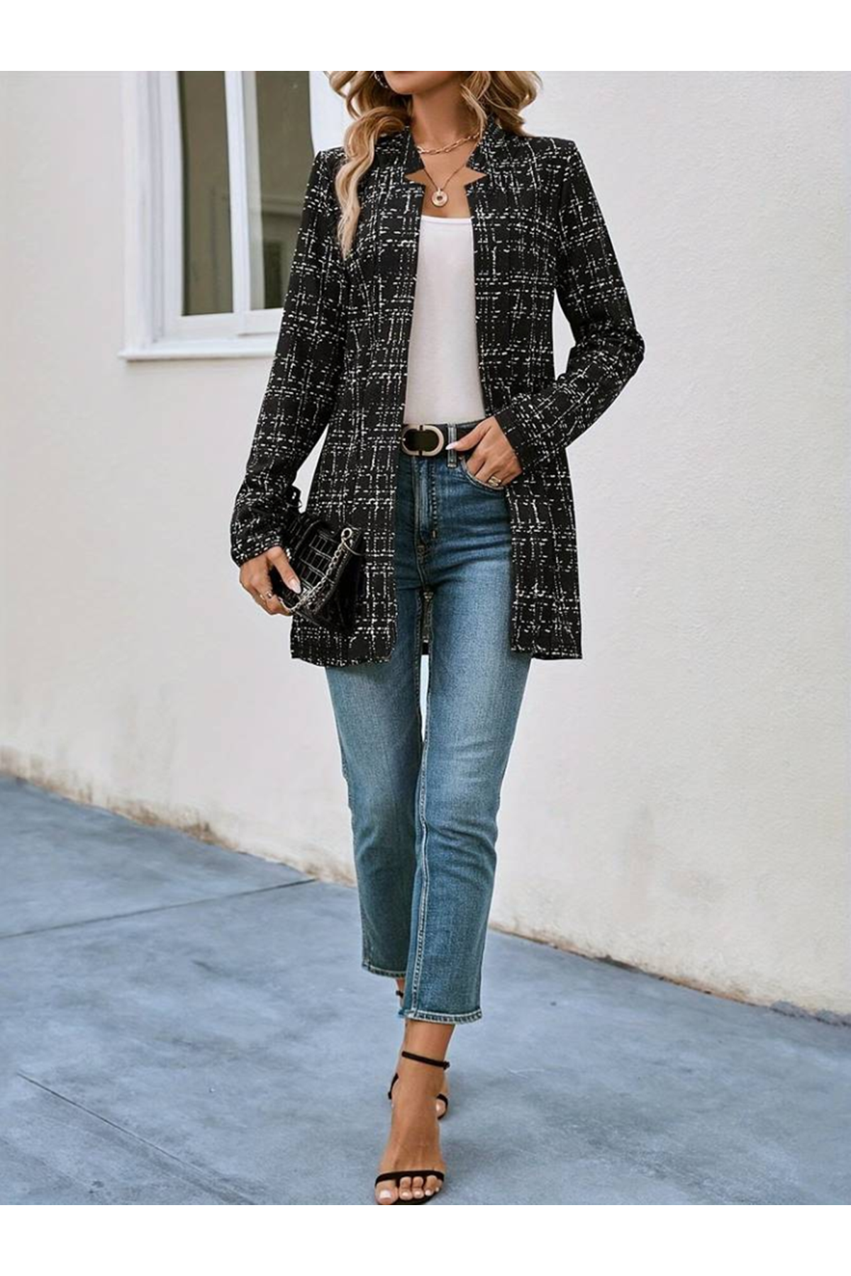 Kadın Uzun Kollu Kırlangıç Yaka önü Açık şanel Ceket