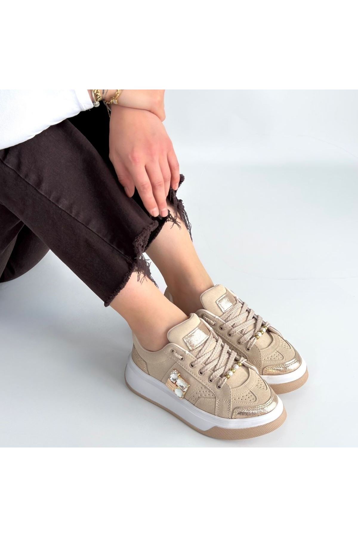 Ceans Bej Süet Bağcıklı Spor Ayakkabı