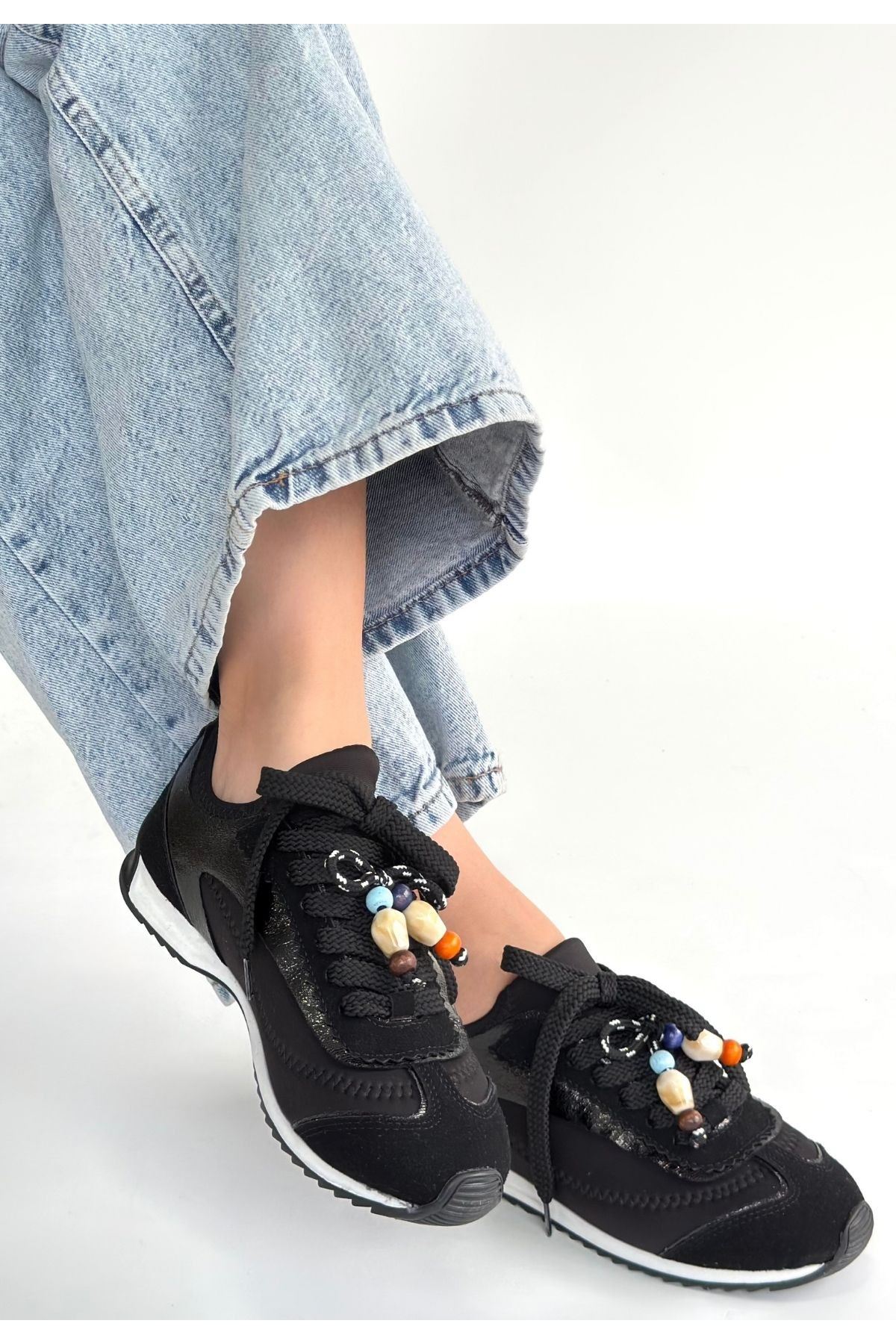 Riaf Siyah Cilt Bağcıklı Spor Ayakkabı
