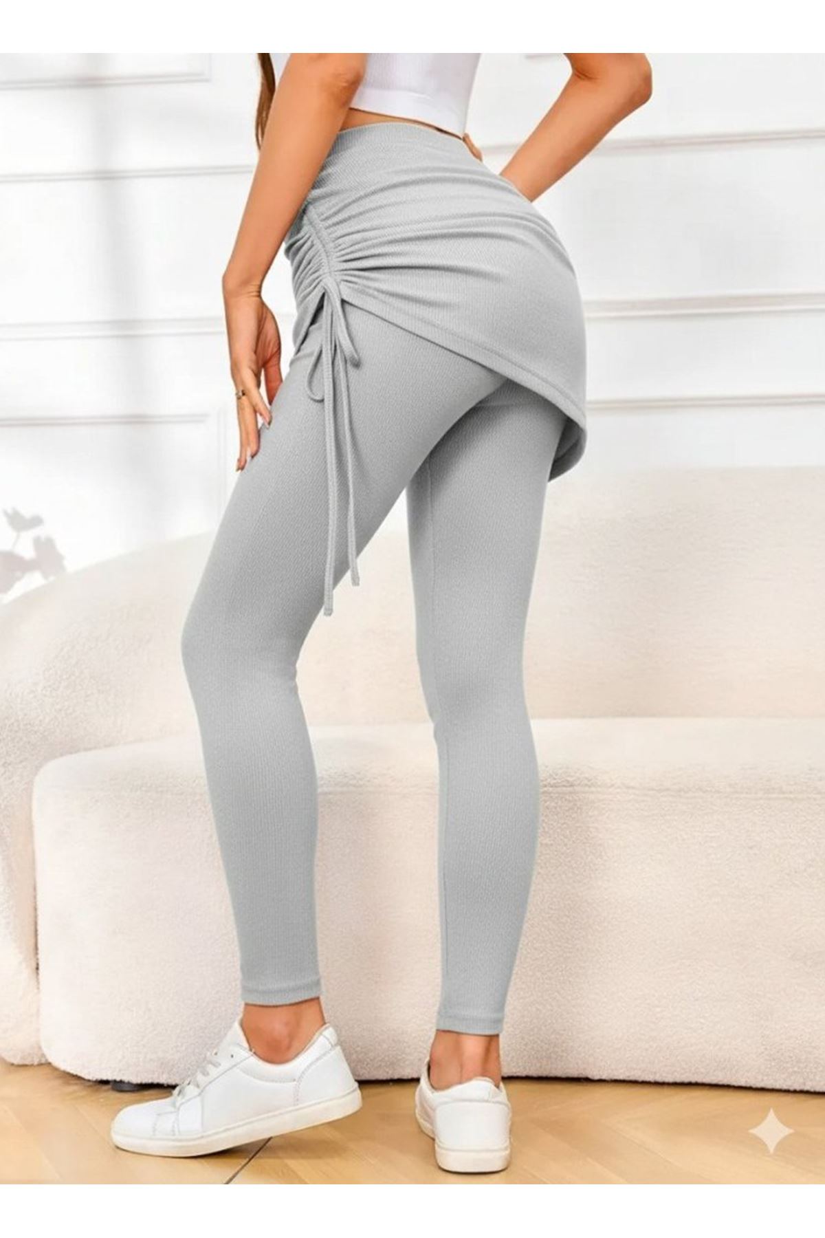 Kadın Yüksek Bel Yandan Büzgülü Alttan Uzun Kaşkorse Tayt Etek