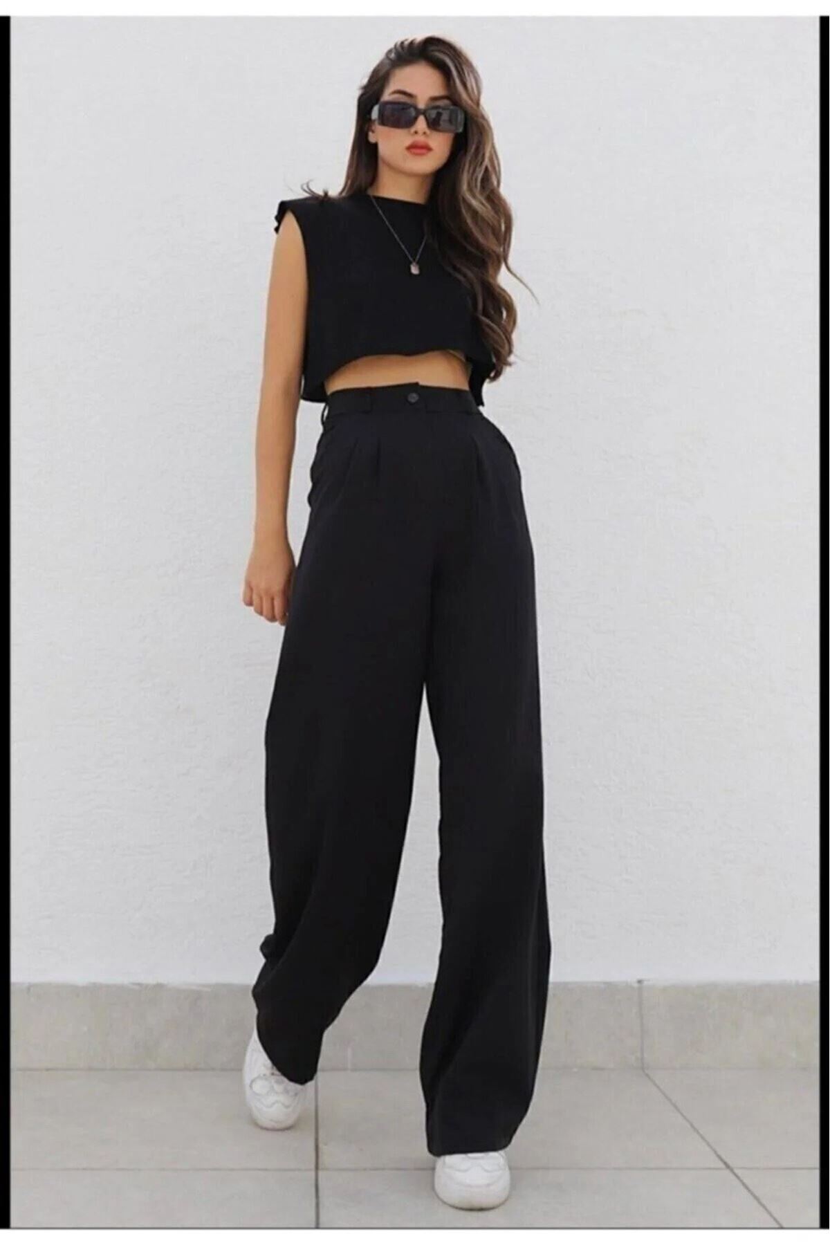Kadın Yüksek Bel Cepli Ithal Krep Pantolon