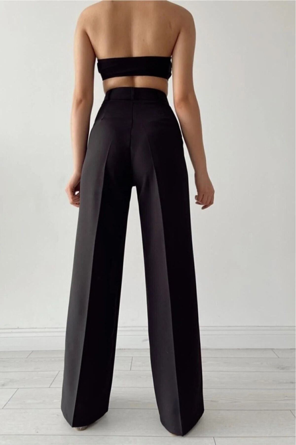 Kadın Yüksek Bel Cepli Ithal Krep Pantolon