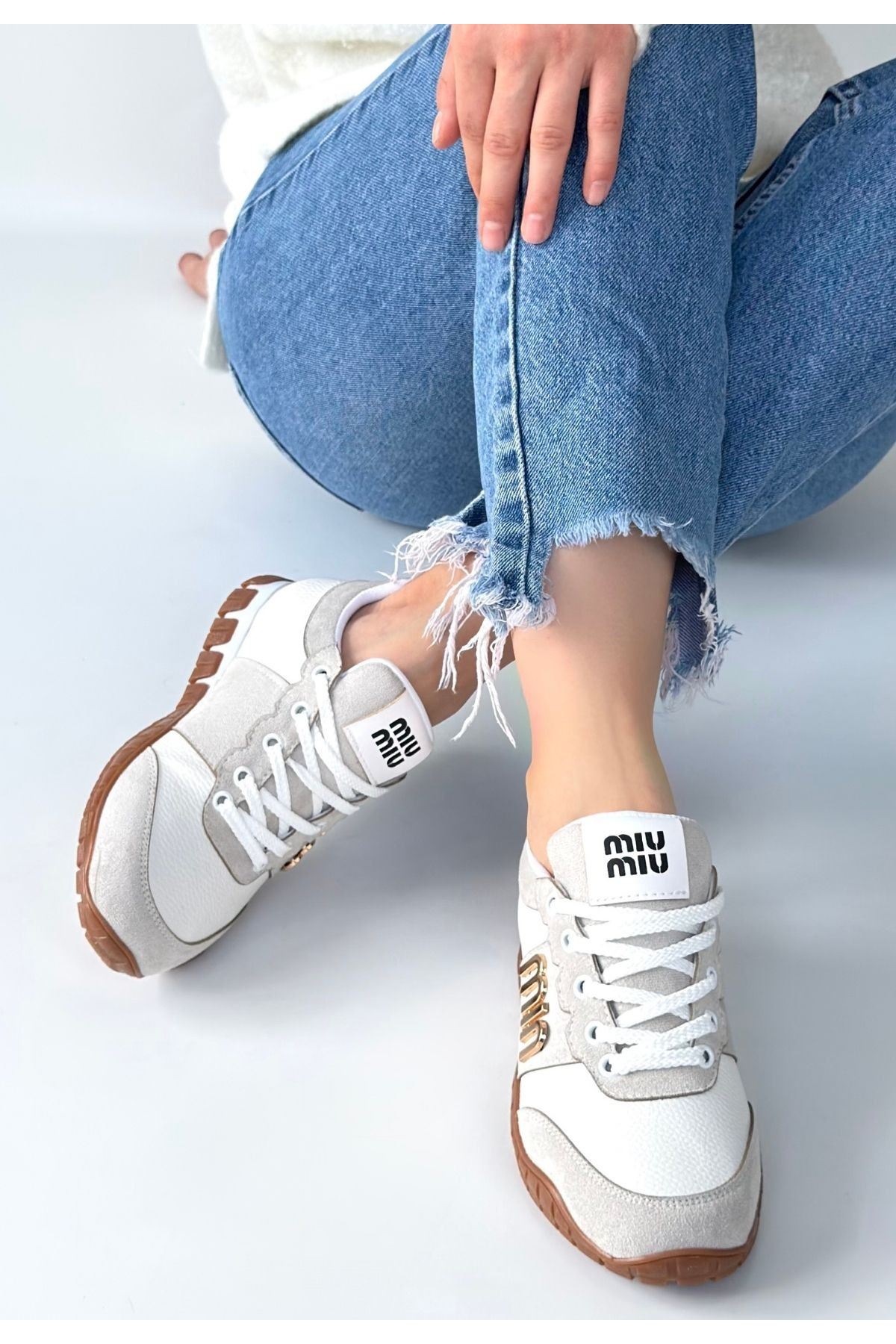 Marje Beyaz Cilt Bağcıklı Spor Ayakkabı