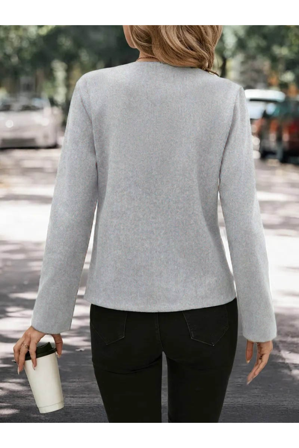 Kadın Uzun Kollu Yuvarlak Yaka önden Düğmeli Kaşe Ceket