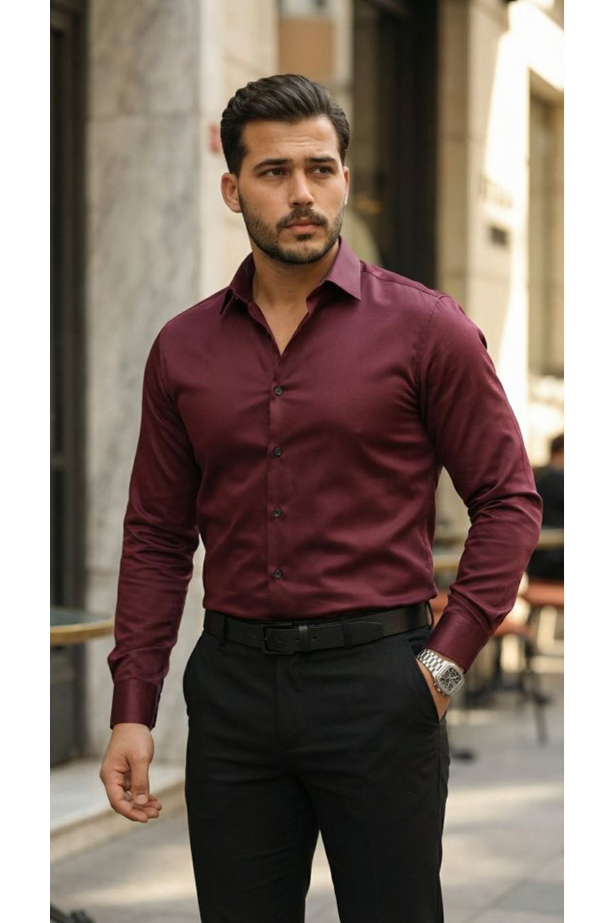 Erkek Saten Klasik Gömlek