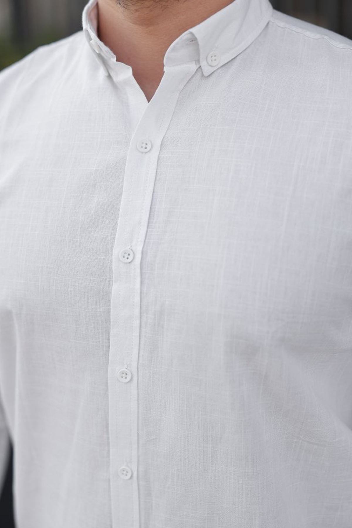 Erkek Uzun Kollu Rahat Keten Gömlek