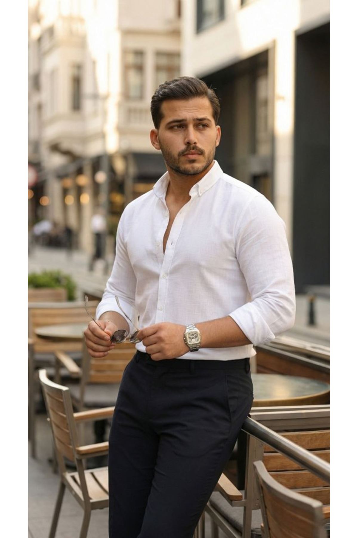 Erkek Uzun Kollu Rahat Keten Gömlek