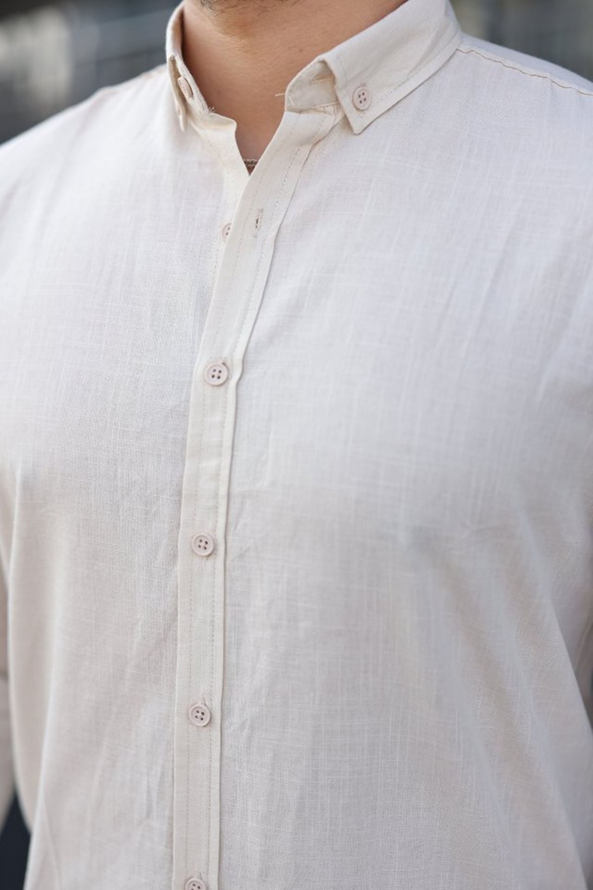 Erkek Uzun Kollu Rahat Keten Gömlek