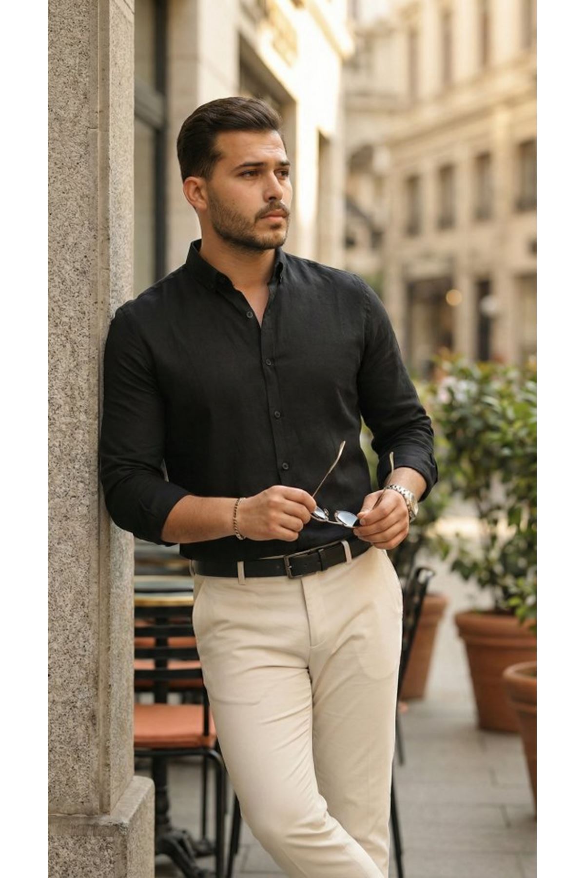 Erkek Uzun Kollu Rahat Keten Gömlek