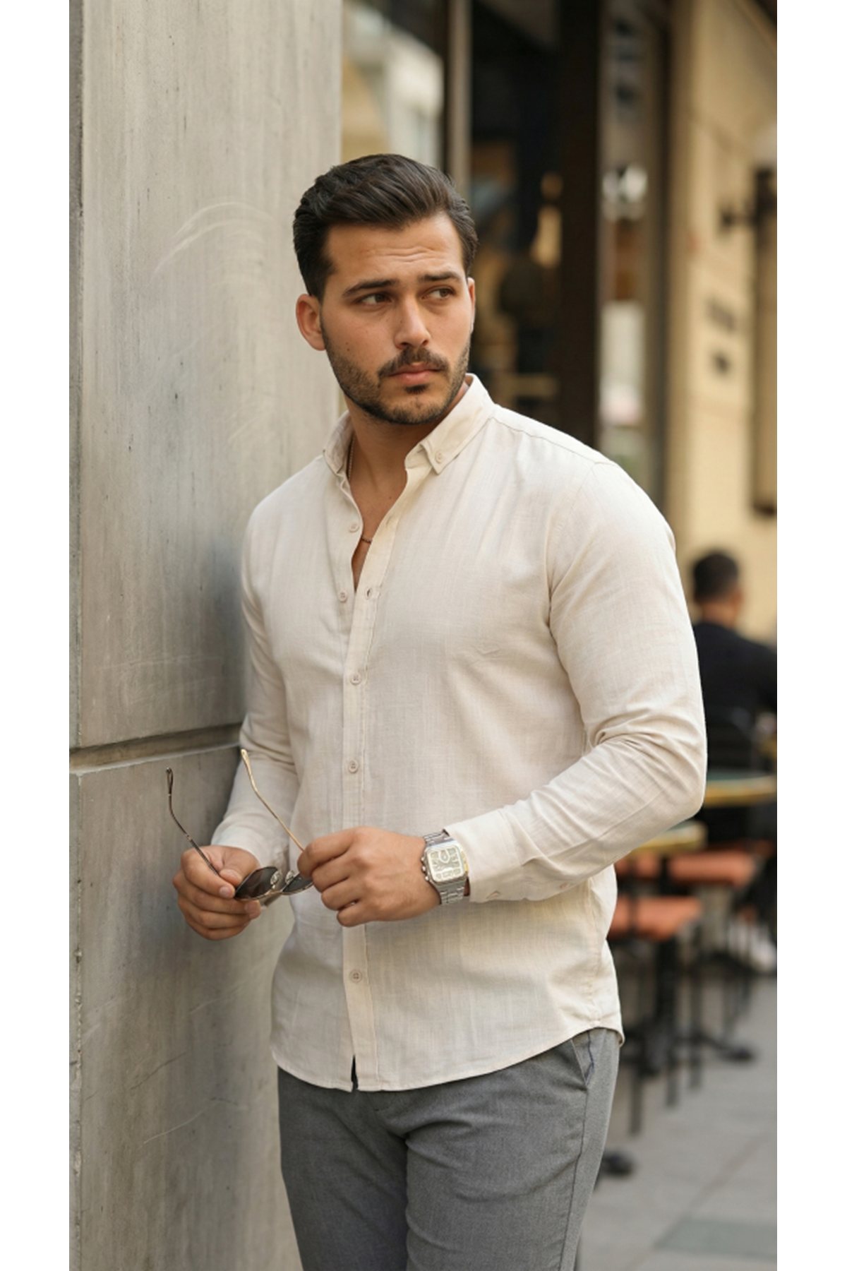 Erkek Uzun Kollu Rahat Keten Gömlek