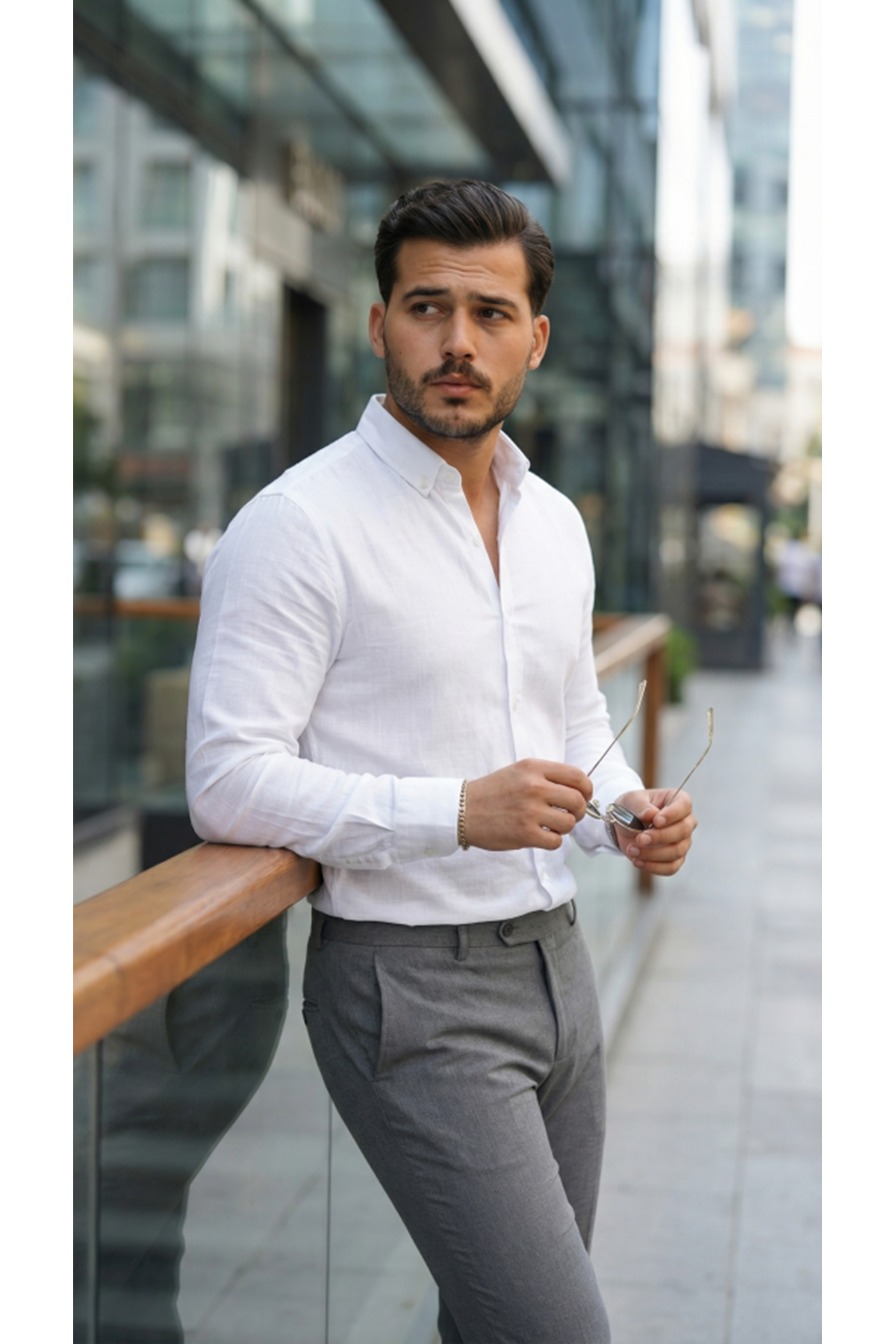 Erkek Uzun Kollu Rahat Keten Gömlek