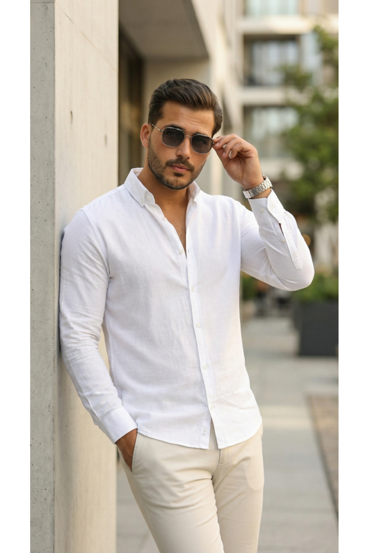 Erkek Uzun Kollu Rahat Keten Gömlek