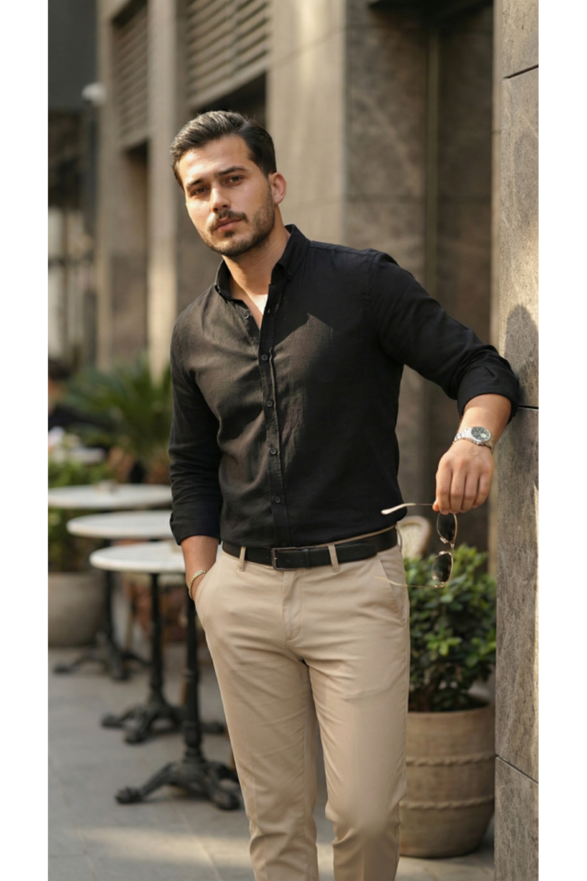 Erkek Uzun Kollu Rahat Keten Gömlek