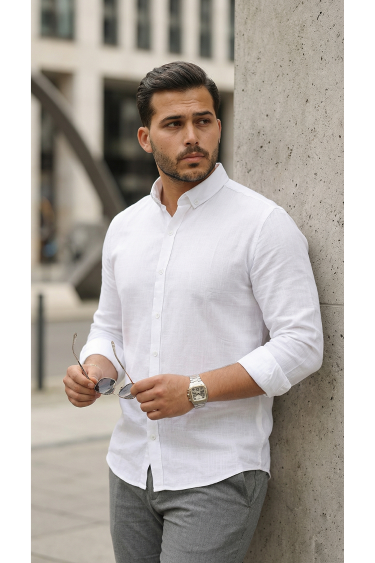 Erkek Uzun Kollu Rahat Keten Gömlek
