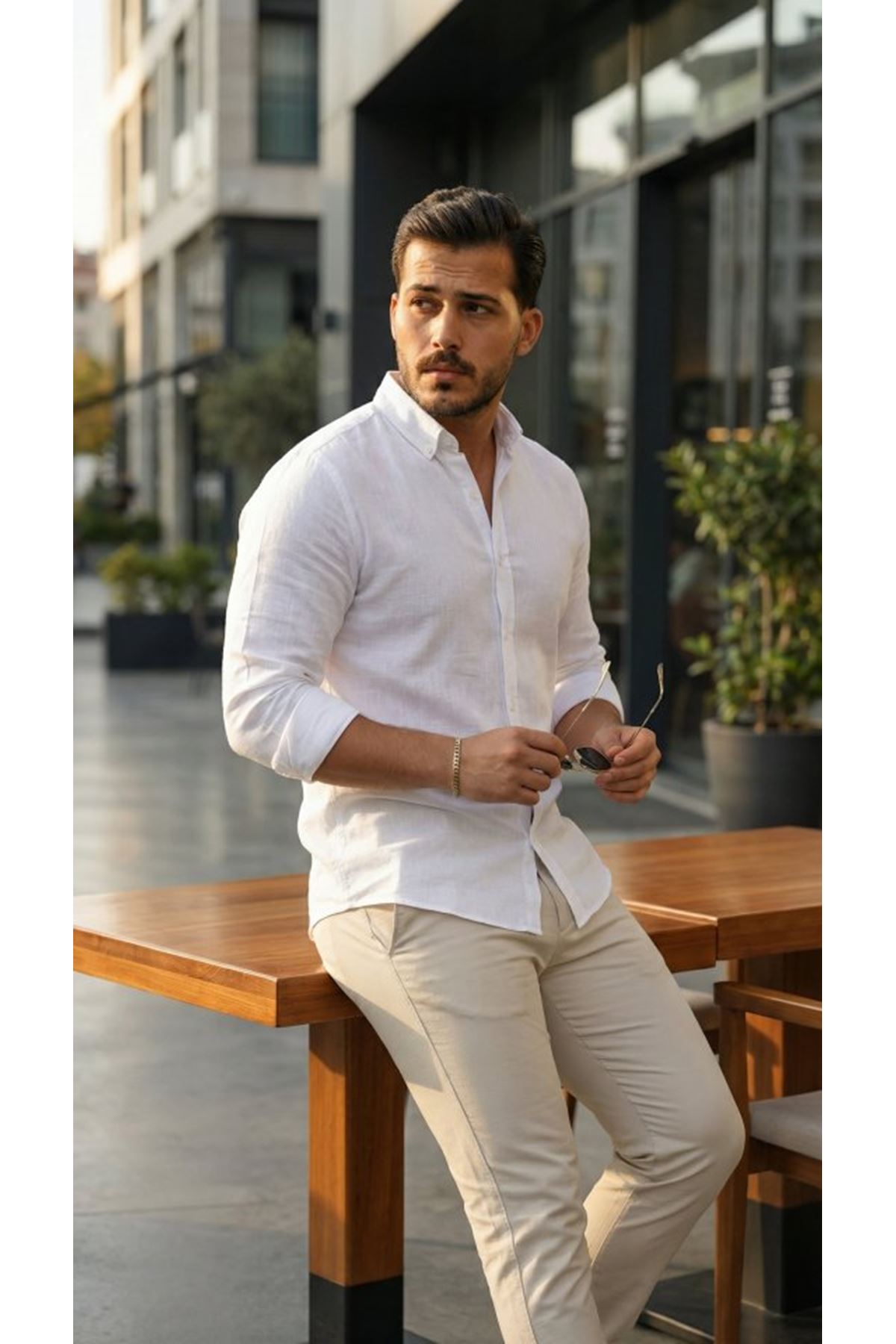 Erkek Uzun Kollu Rahat Keten Gömlek