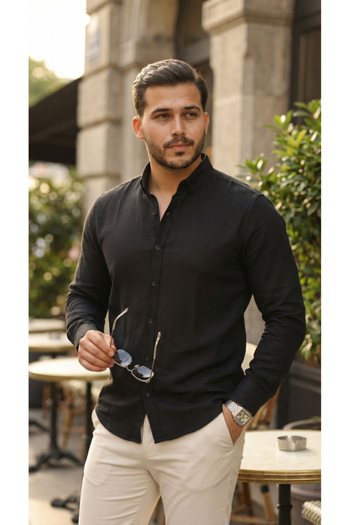 Erkek Uzun Kollu Rahat Keten Gömlek