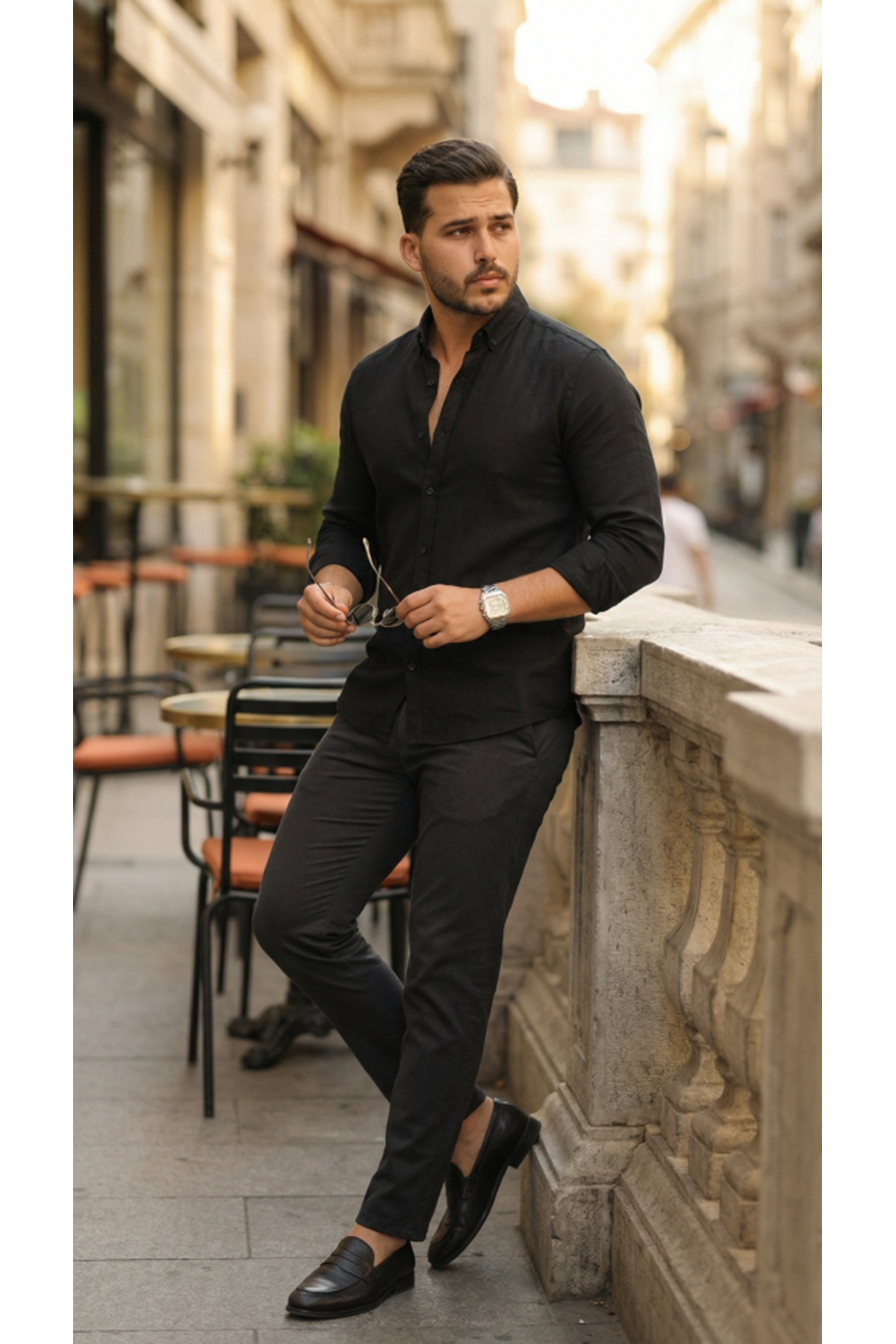 Erkek Uzun Kollu Rahat Keten Gömlek