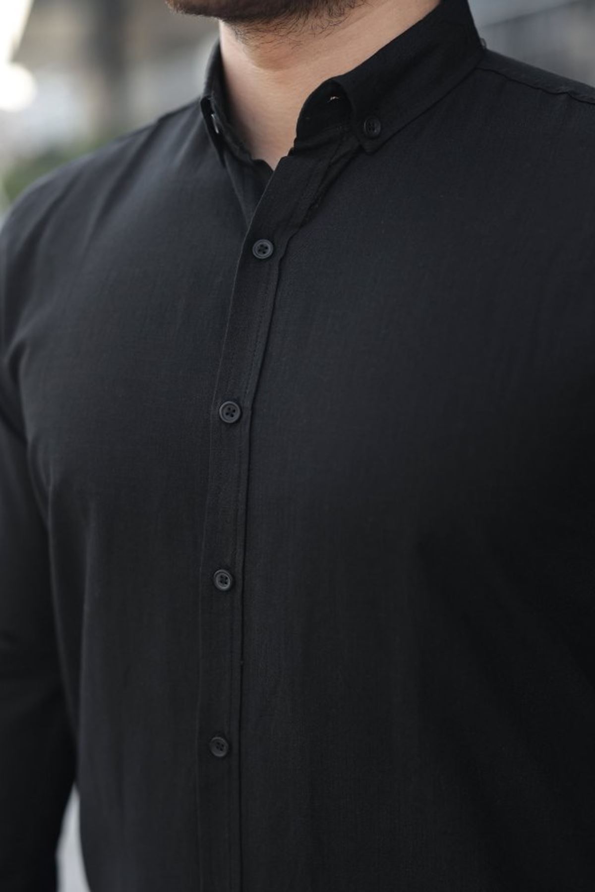 Erkek Uzun Kollu Rahat Keten Gömlek