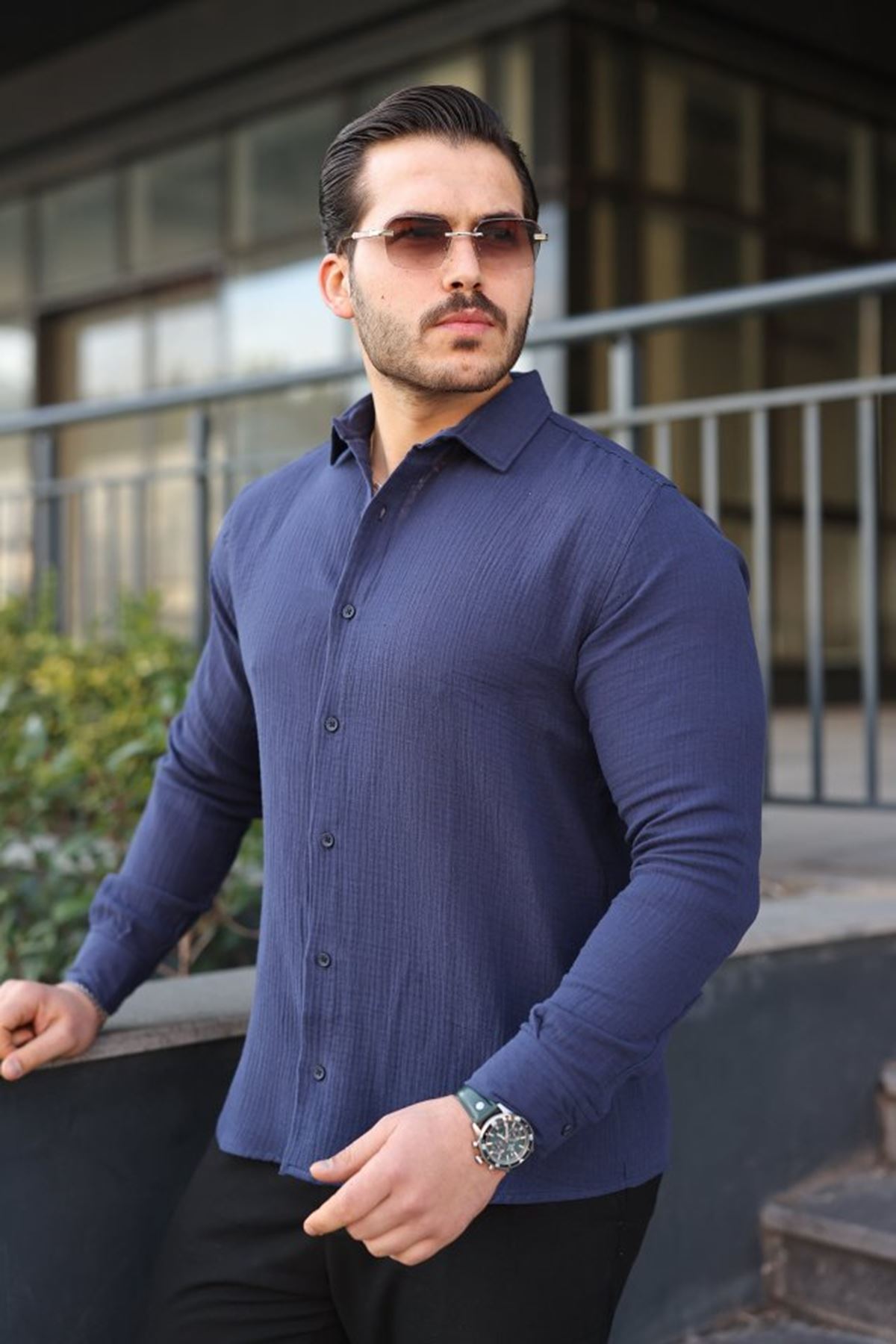 Erkek Uzun Kollu Müslin Kumaş Gömlek